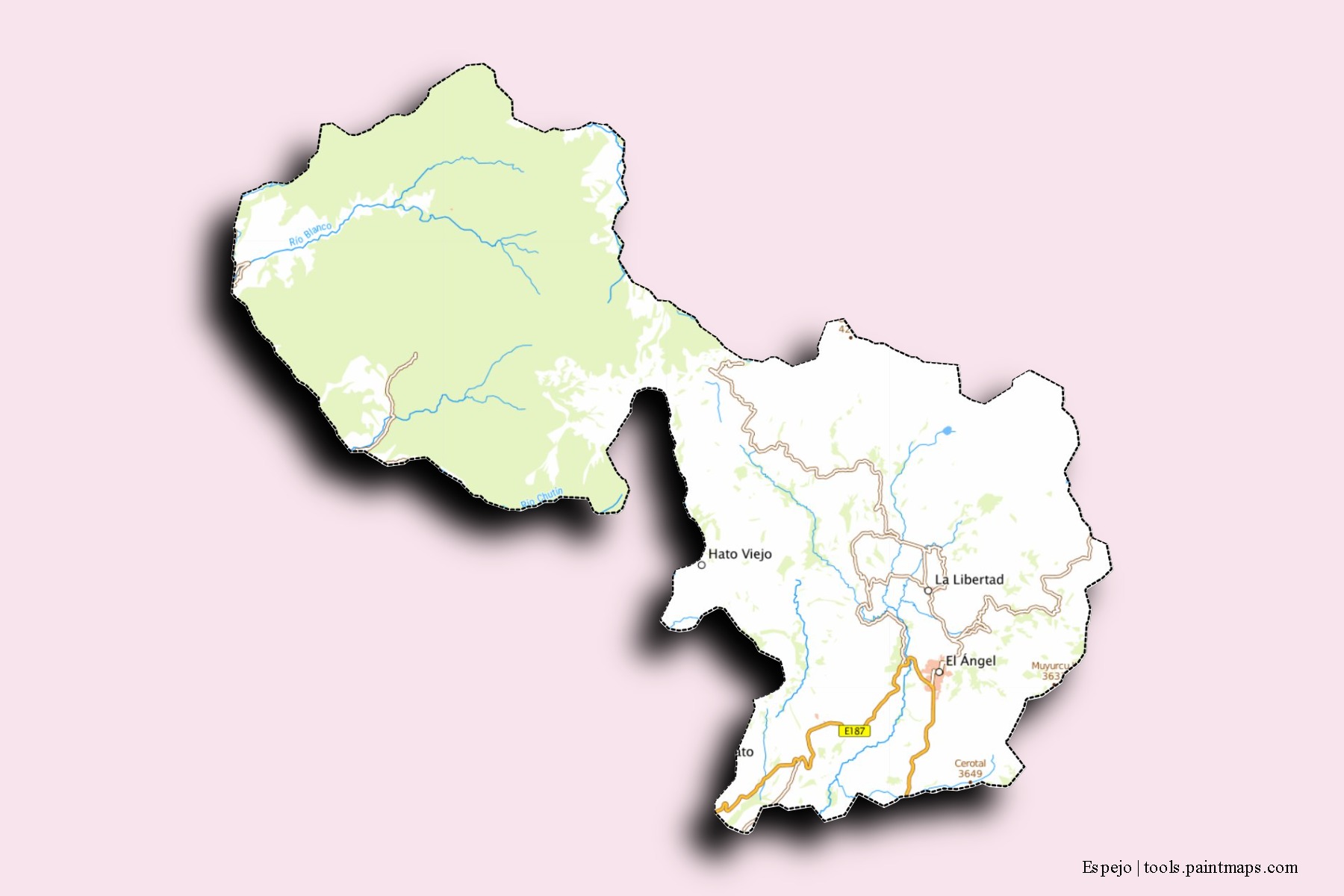 Mapa de barrios y pueblos de Espejo con efecto de sombra 3D