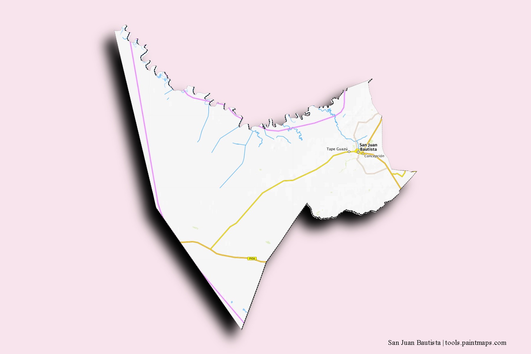 Mapa de barrios y pueblos de San Juan Bautista con efecto de sombra 3D