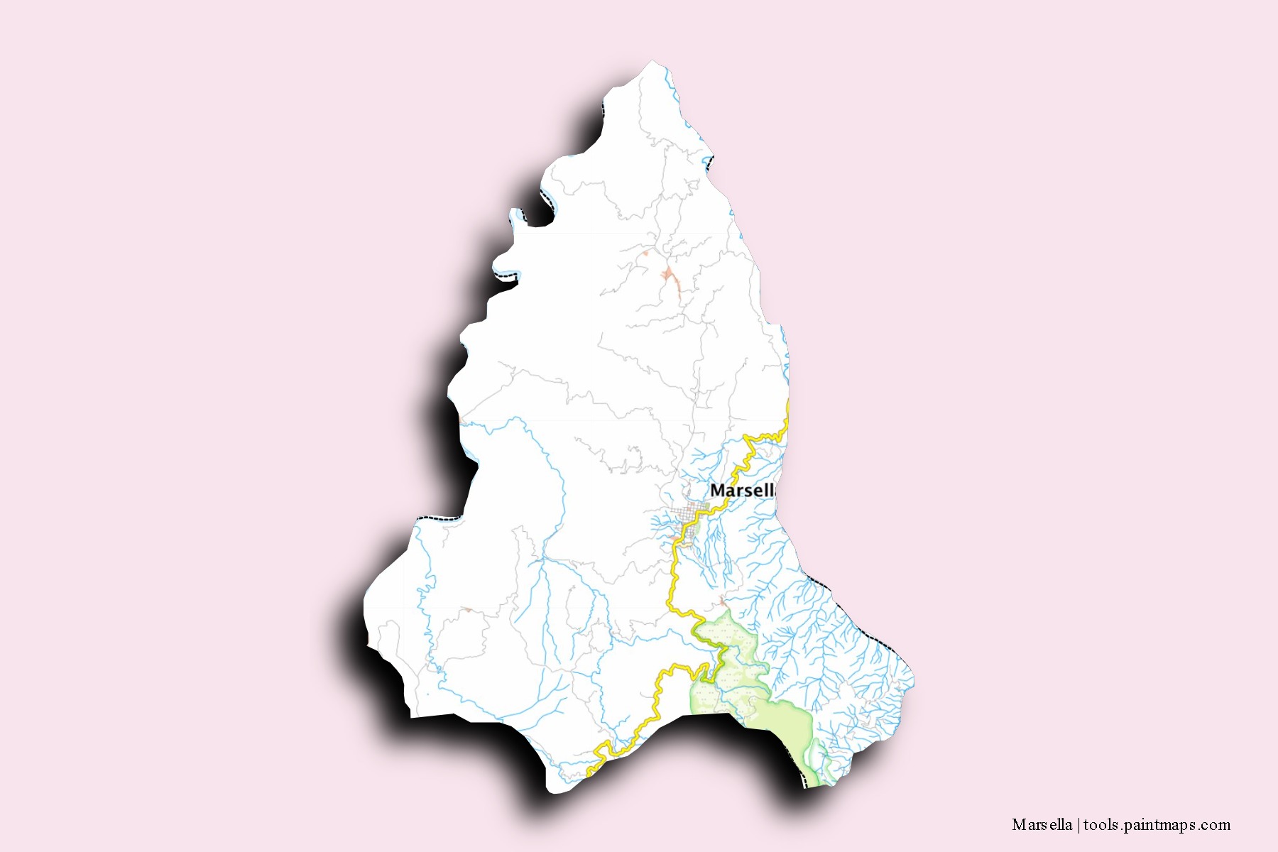 Marsella neighborhoods and villages map with 3D shadow effect