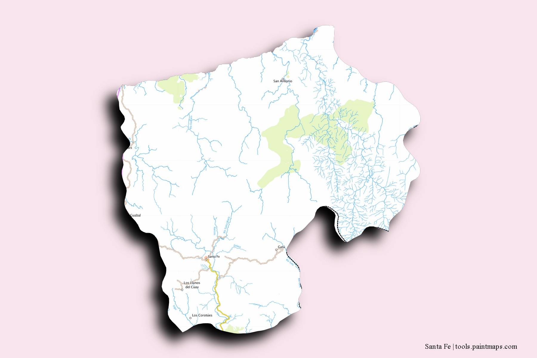 Mapa de barrios y pueblos de Santa Fe con efecto de sombra 3D