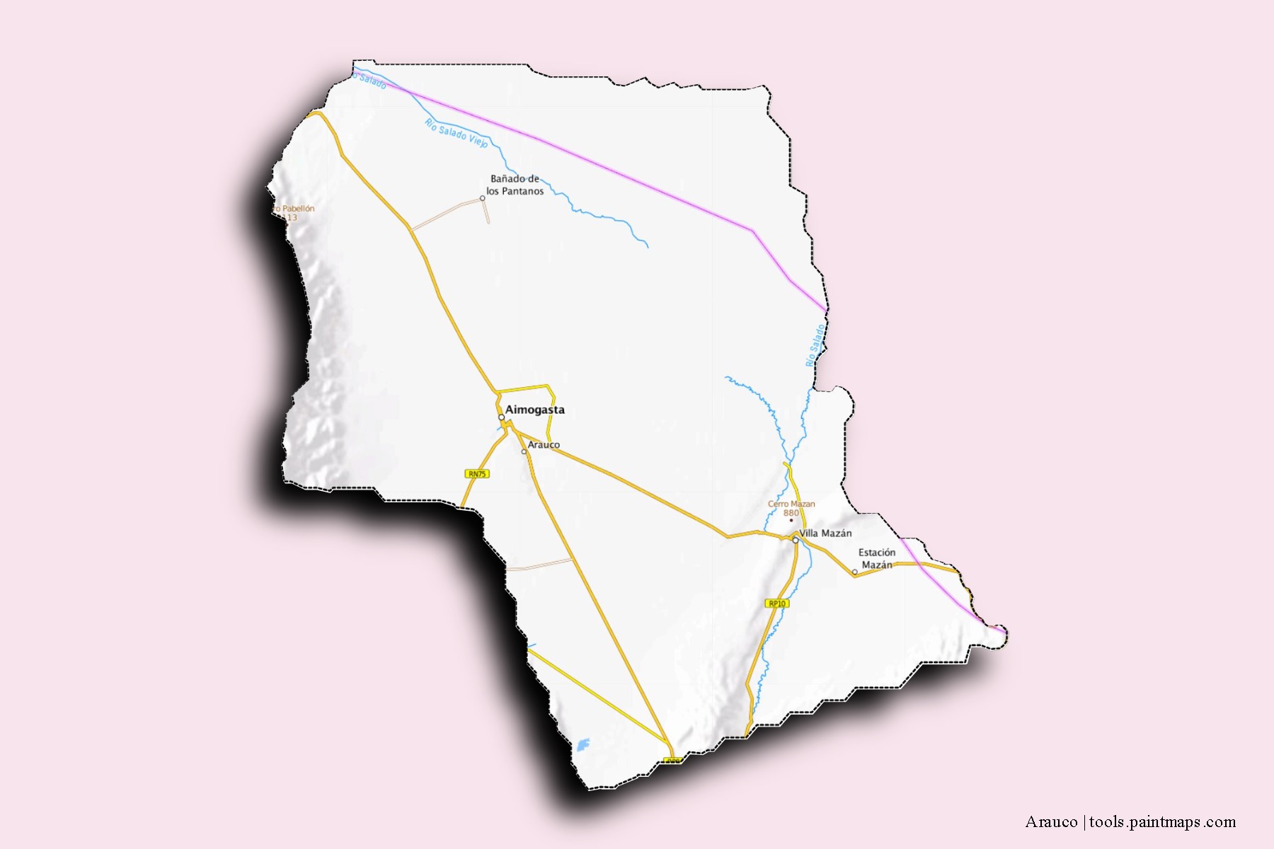 Arauco neighborhoods and villages map with 3D shadow effect