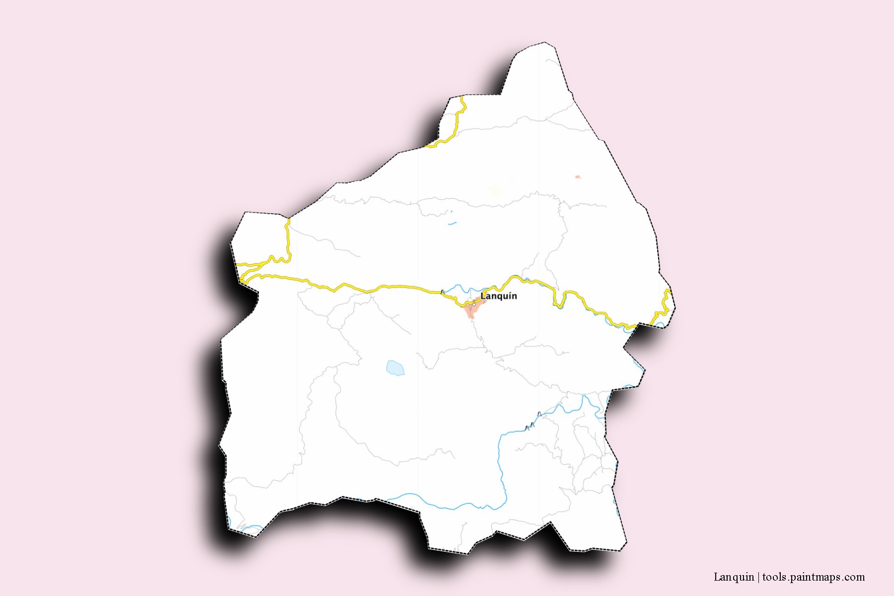 Mapa de barrios y pueblos de Lanquin con efecto de sombra 3D