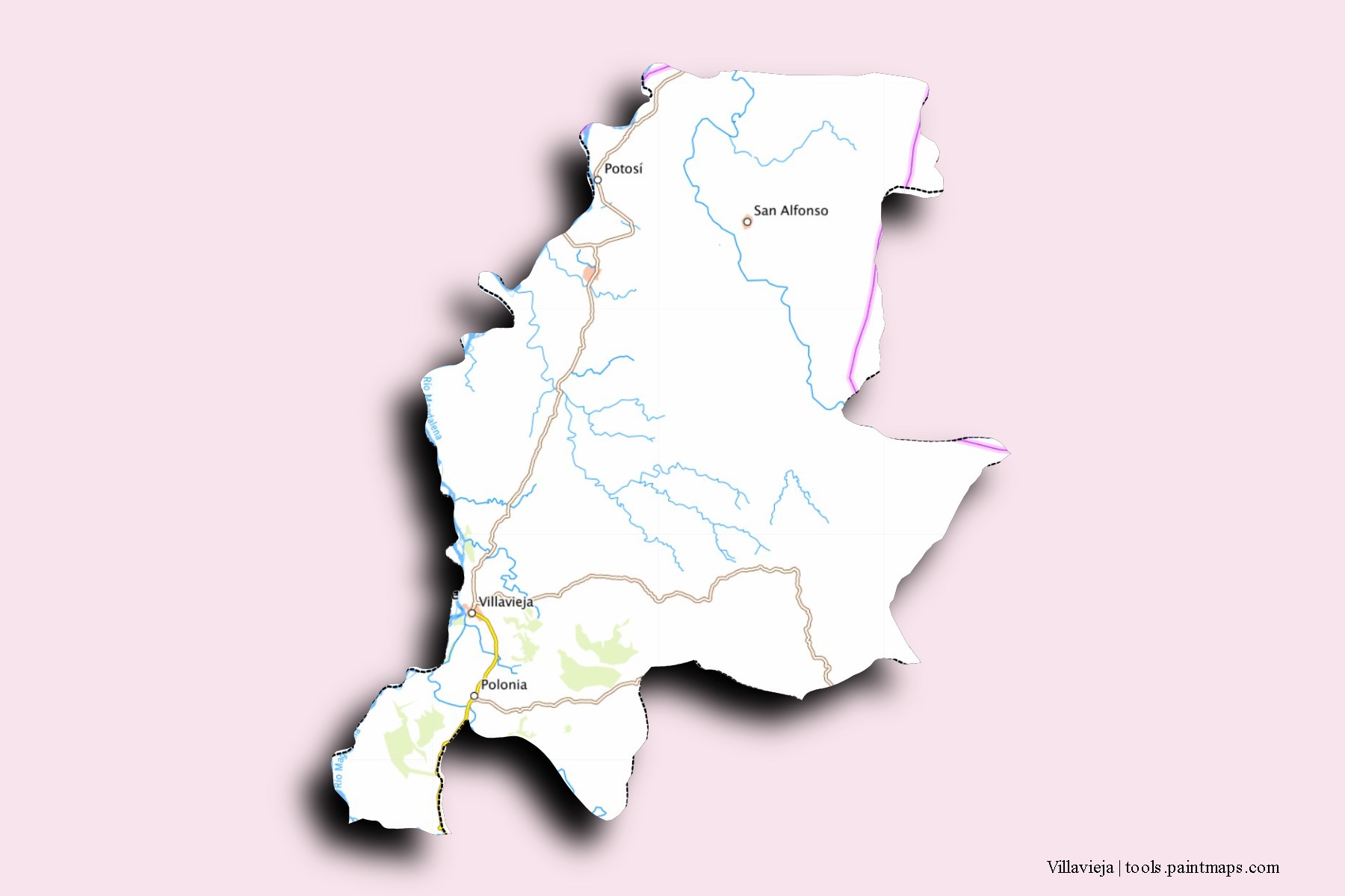 Mapa de barrios y pueblos de Villavieja con efecto de sombra 3D