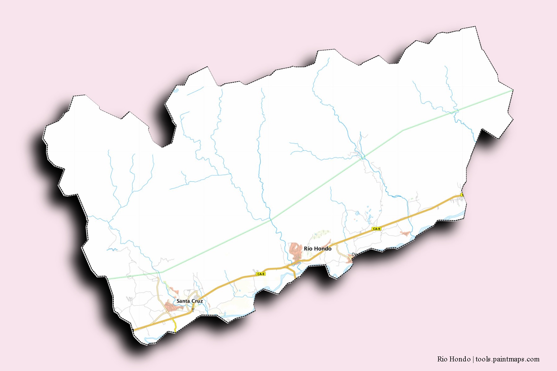 Mapa de barrios y pueblos de Rio Hondo con efecto de sombra 3D