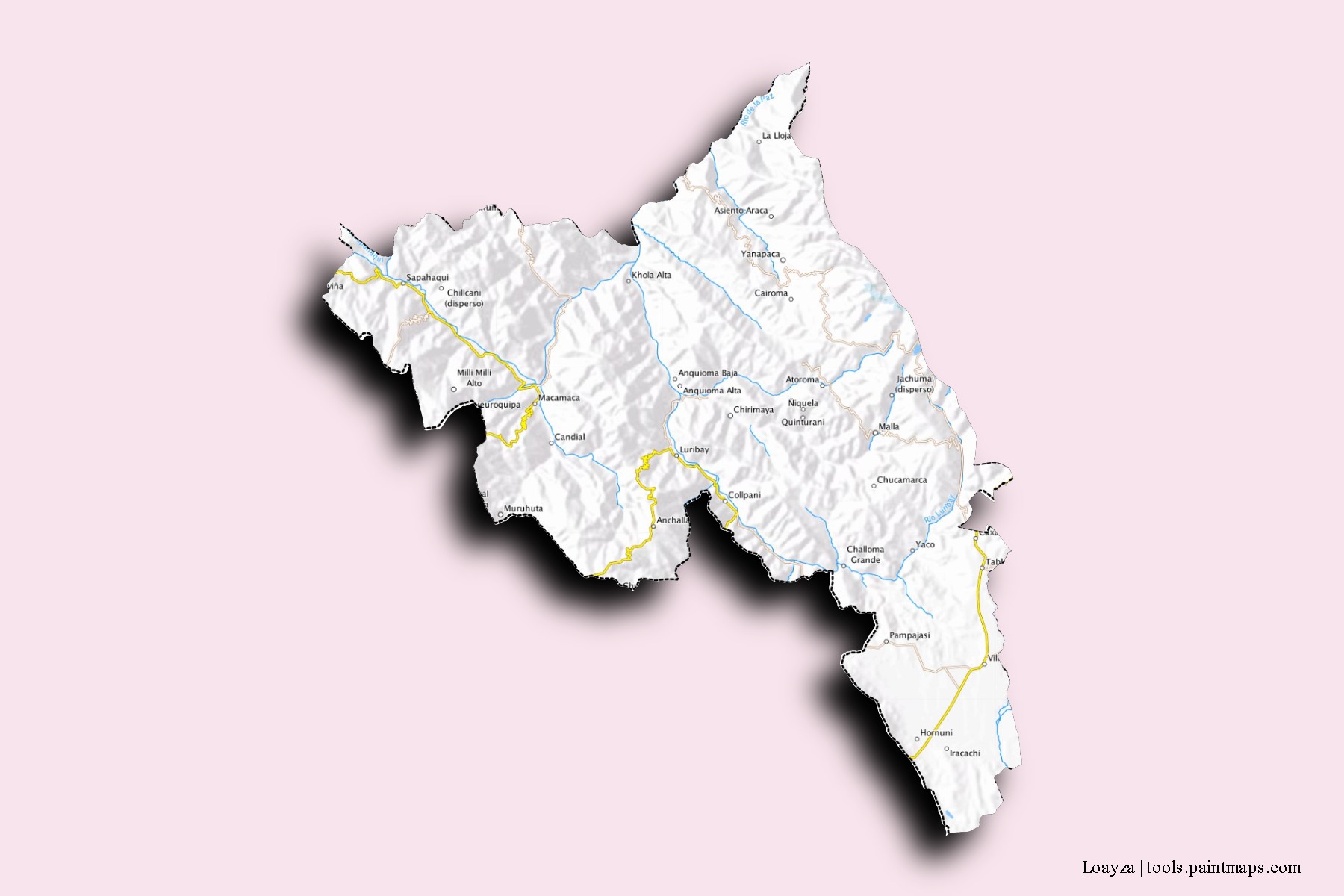 Mapa de barrios y pueblos de Loayza con efecto de sombra 3D