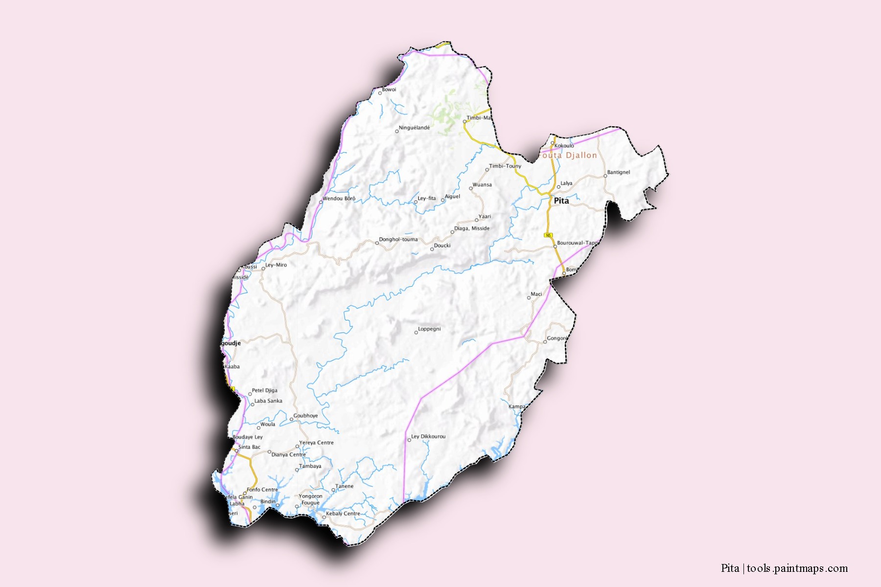 Mapa de barrios y pueblos de Pita con efecto de sombra 3D