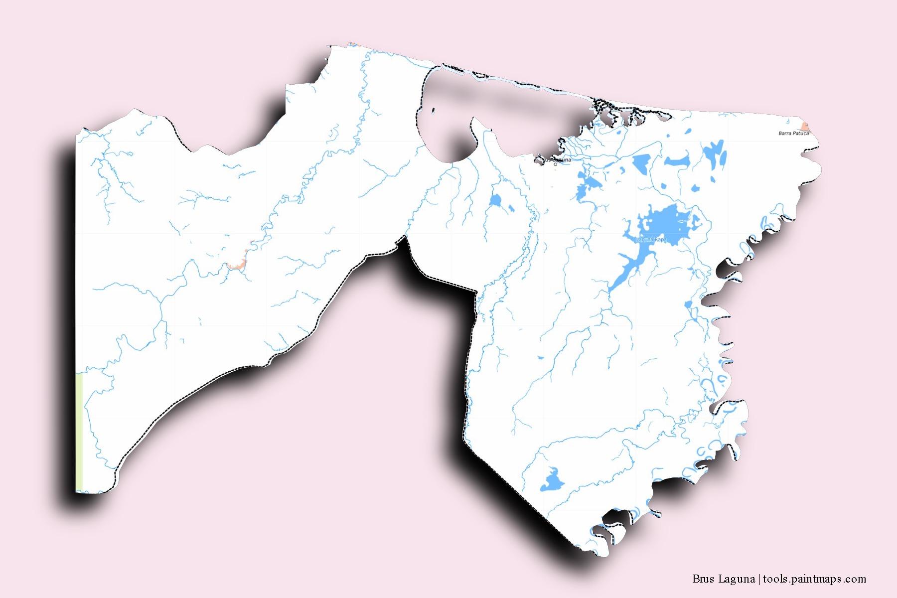 Brus Laguna neighborhoods and villages map with 3D shadow effect