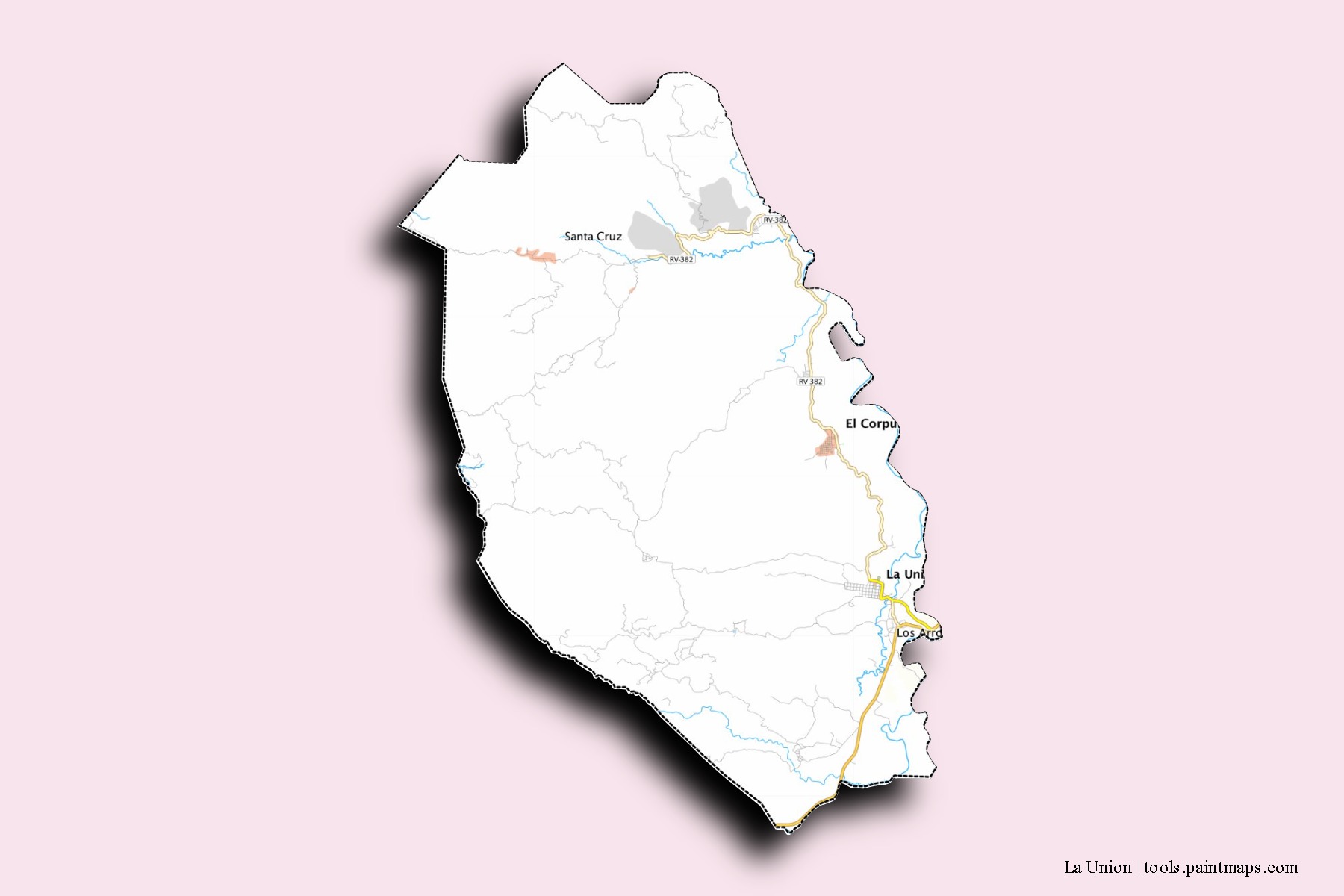 Mapa de barrios y pueblos de La Union con efecto de sombra 3D