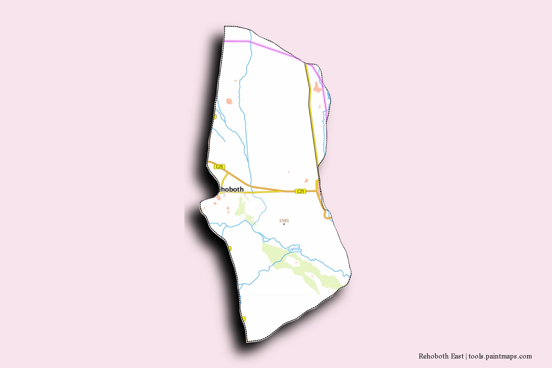 Rehoboth Urban East neighborhoods and villages map with 3D shadow effect