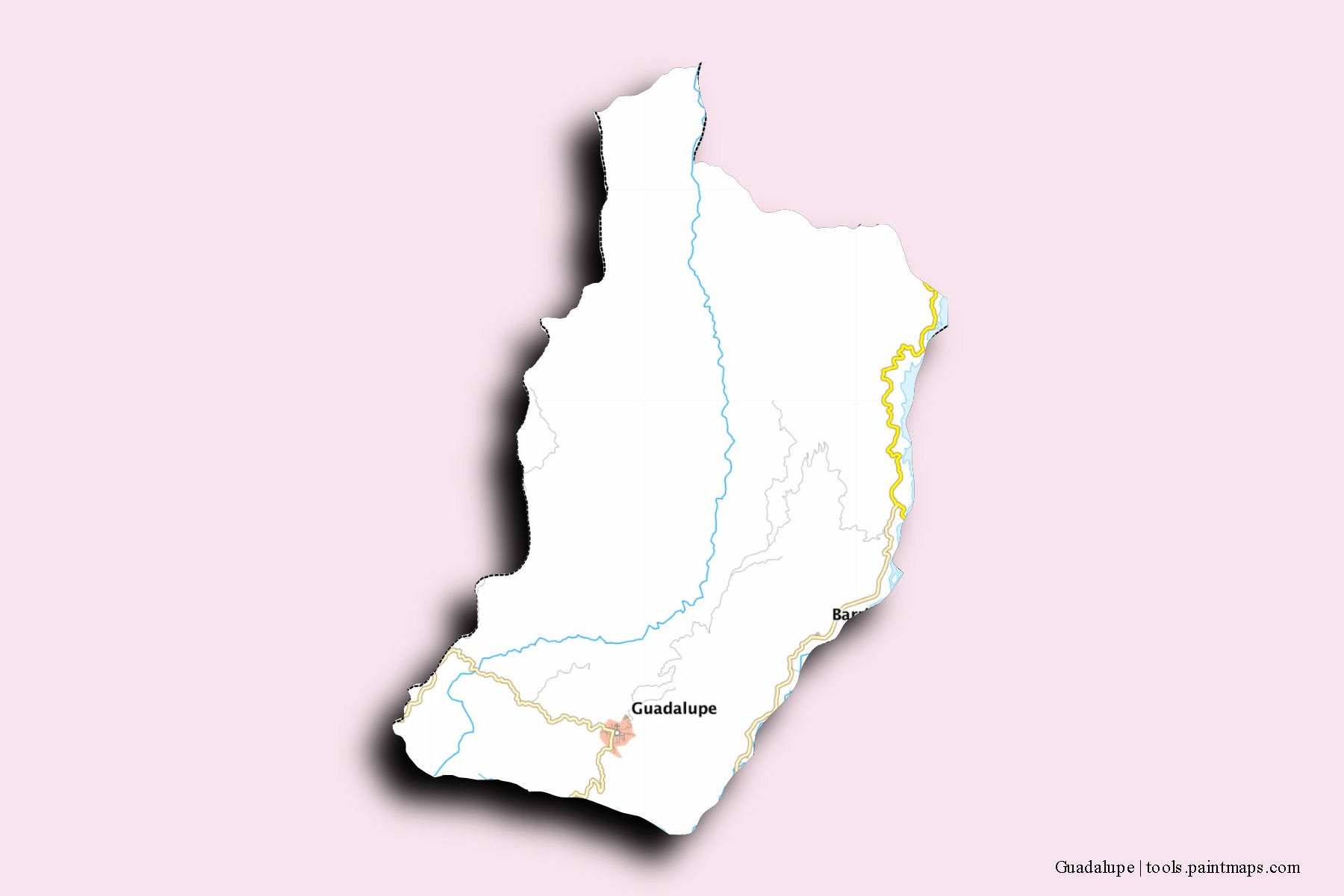 3D gölge efektli Guadalupe mahalleleri ve köyleri haritası