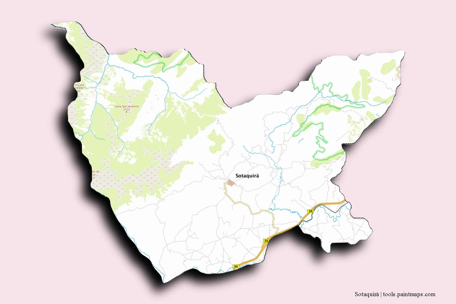 Sotaquirá neighborhoods and villages map with 3D shadow effect