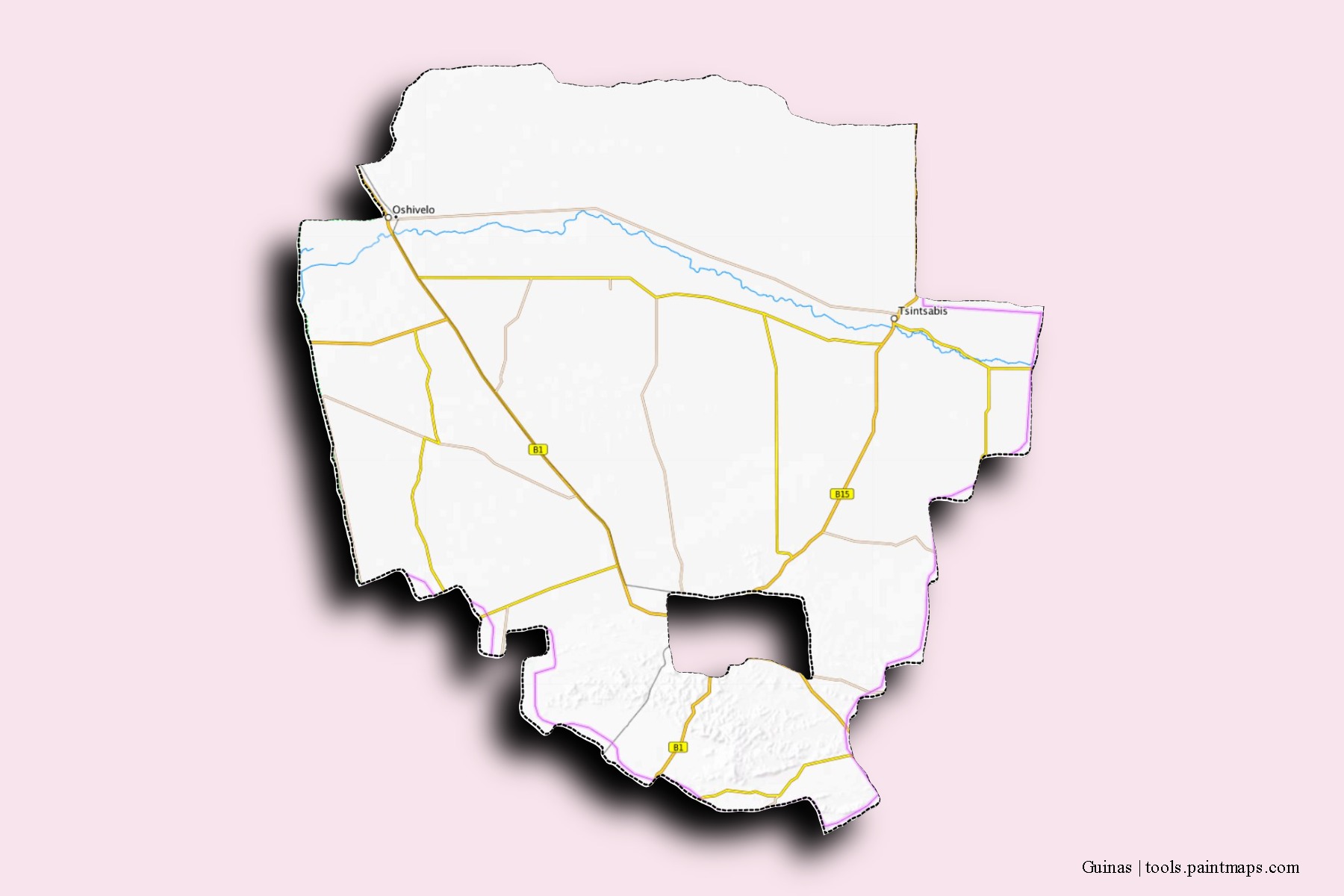 Mapa de barrios y pueblos de Guinas con efecto de sombra 3D