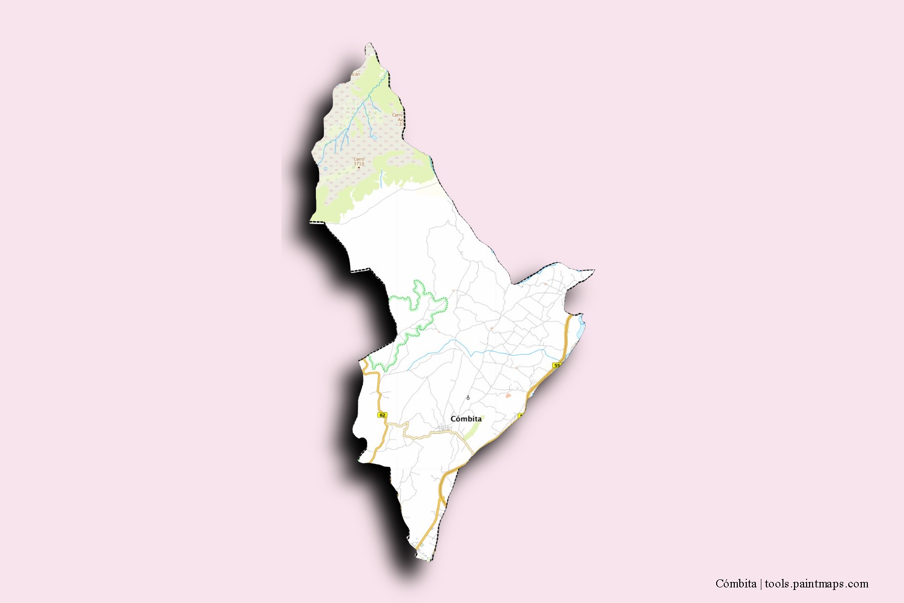 Mapa de barrios y pueblos de Cómbita con efecto de sombra 3D