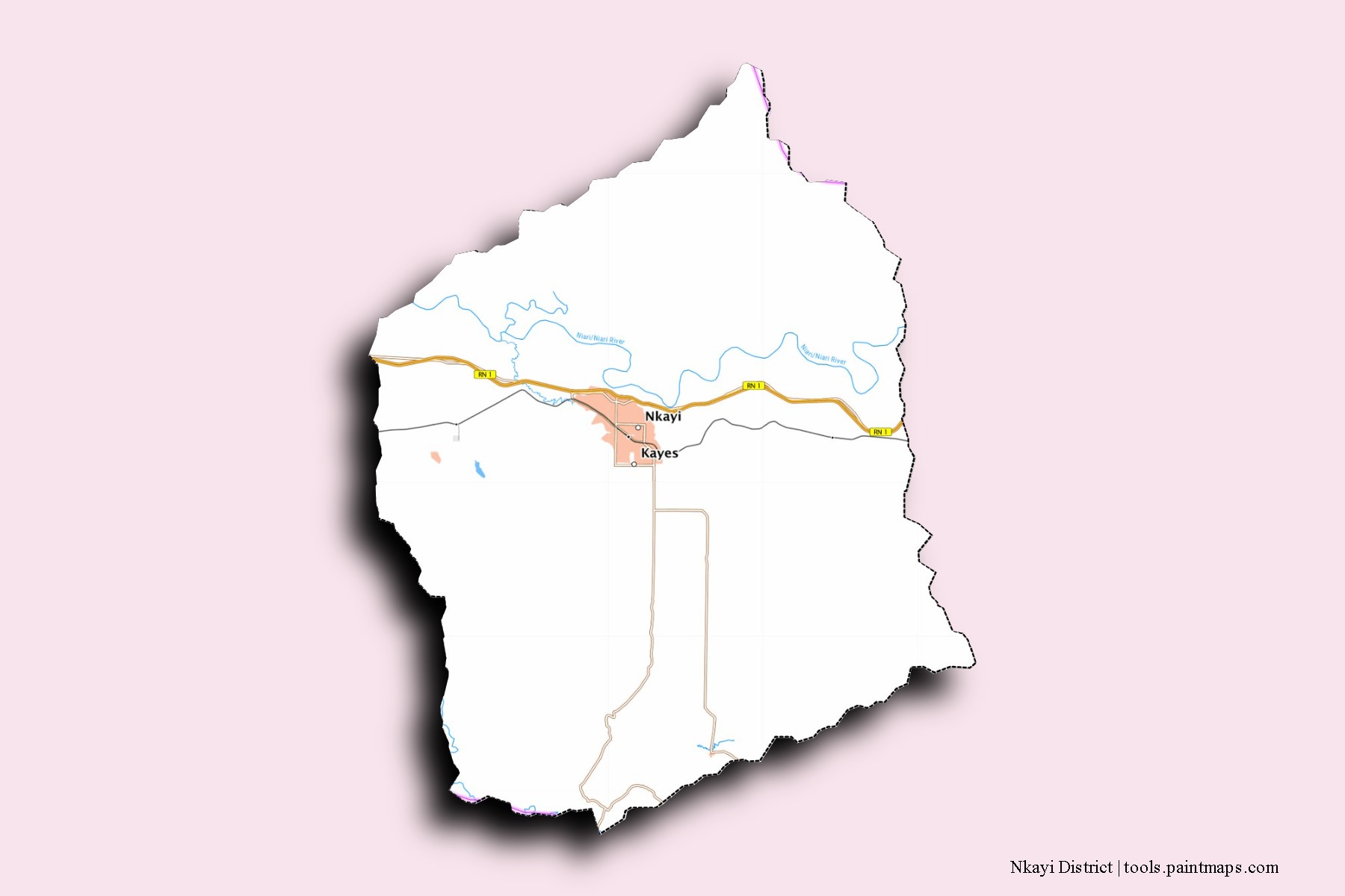3D gölge efektli Nkayi District mahalleleri ve köyleri haritası