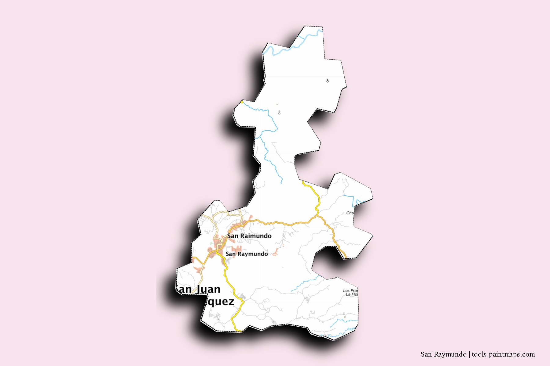 San Raimundo neighborhoods and villages map with 3D shadow effect