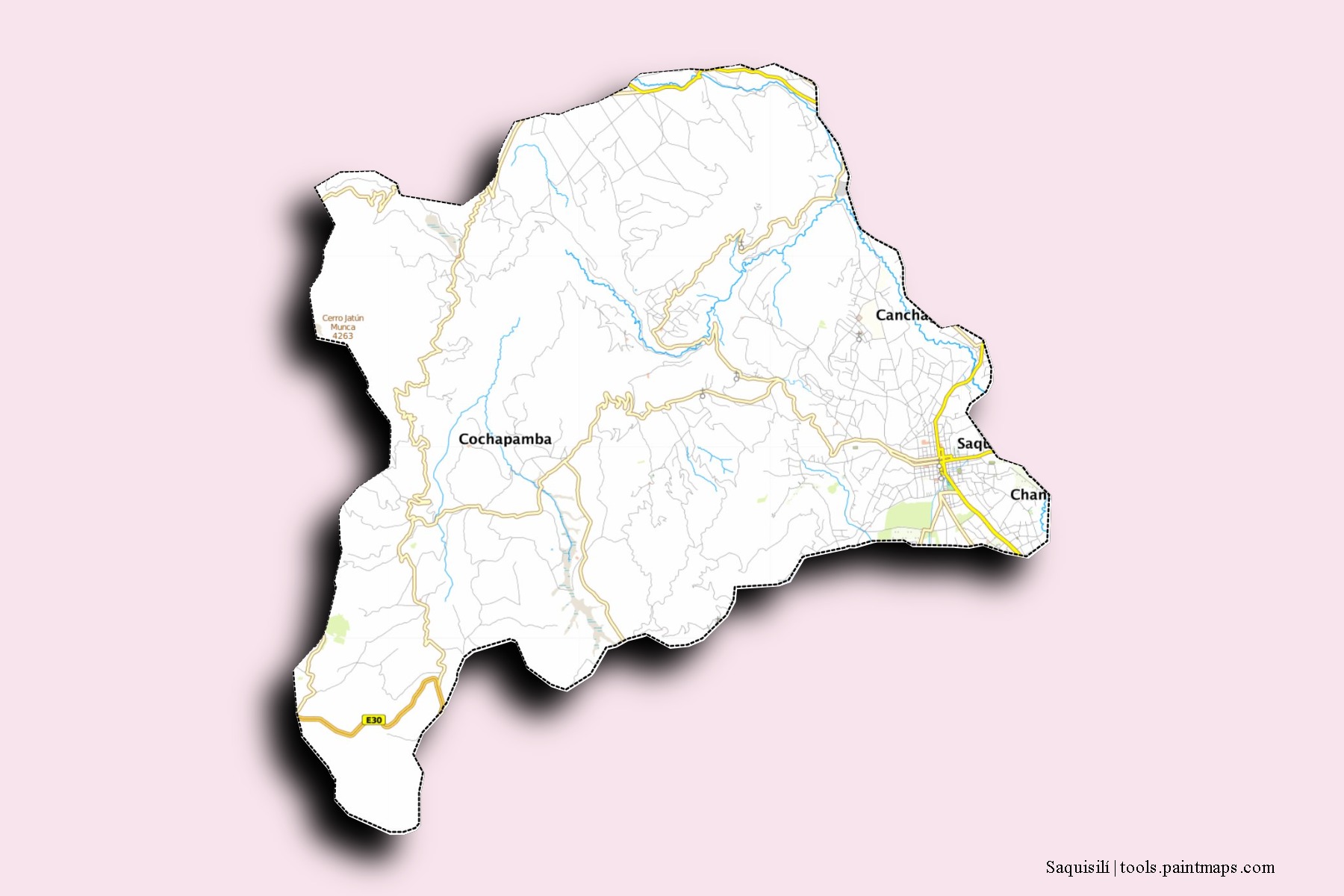 Mapa de barrios y pueblos de Saquisilí con efecto de sombra 3D