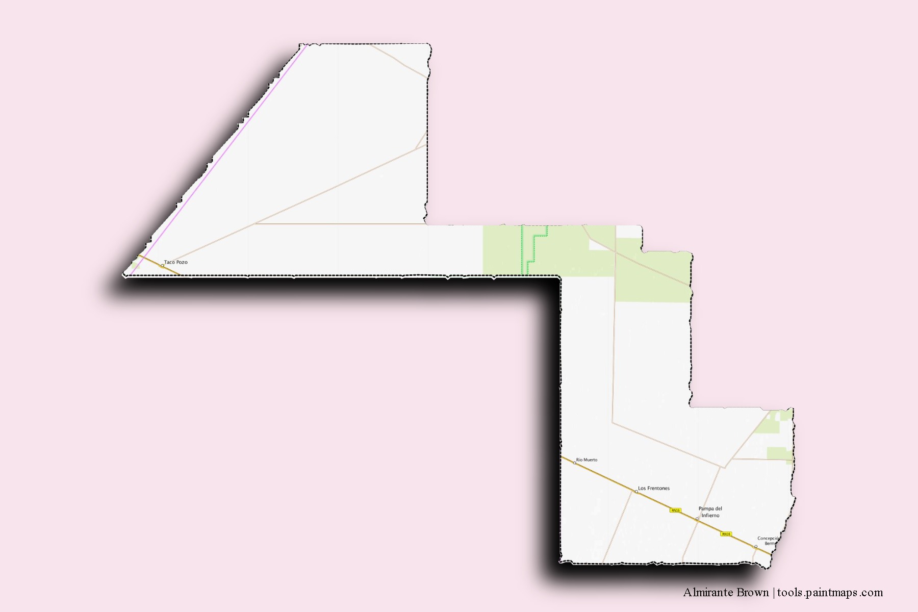 Mapa de barrios y pueblos de Almirante Brown con efecto de sombra 3D