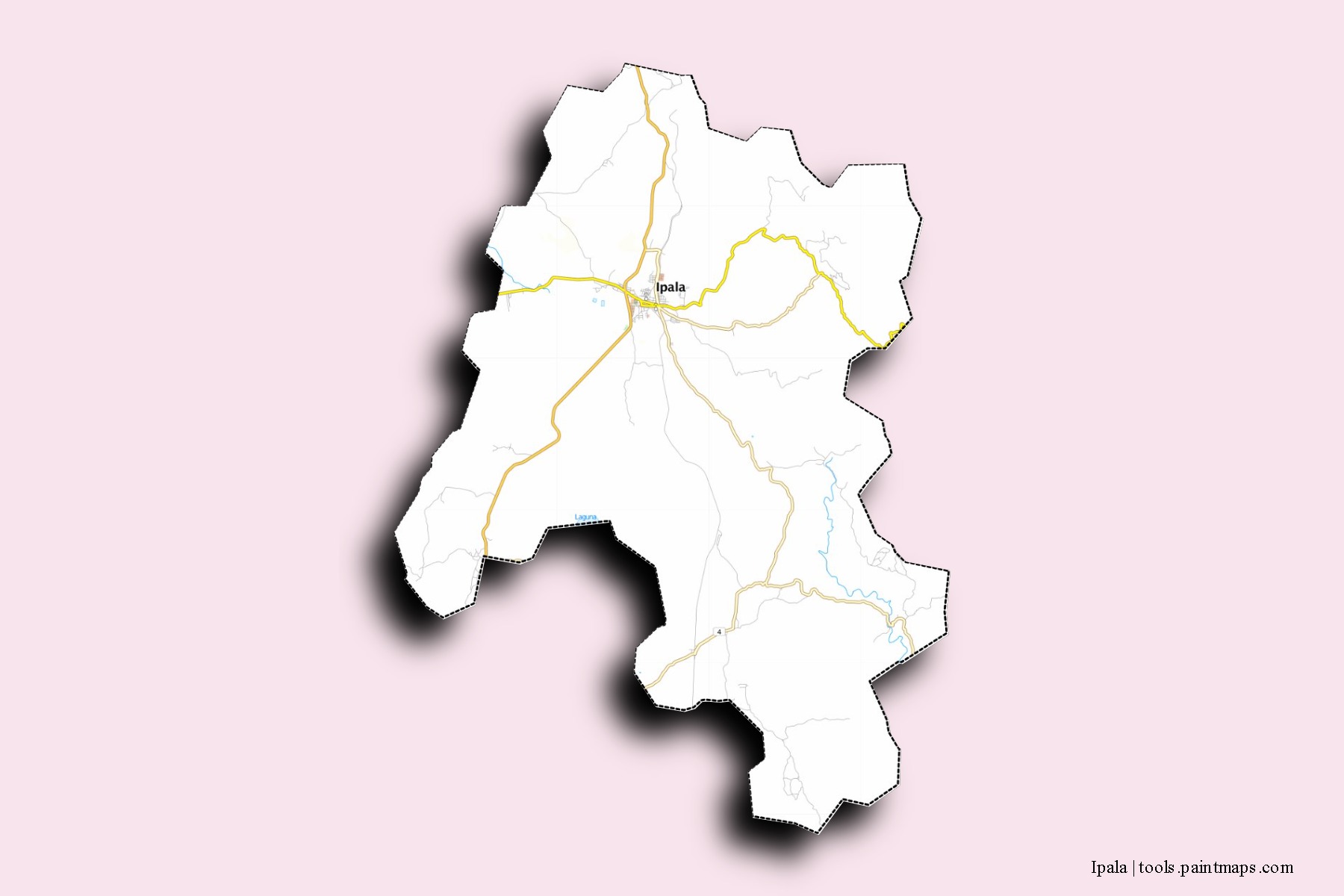 Mapa de barrios y pueblos de Ipala con efecto de sombra 3D