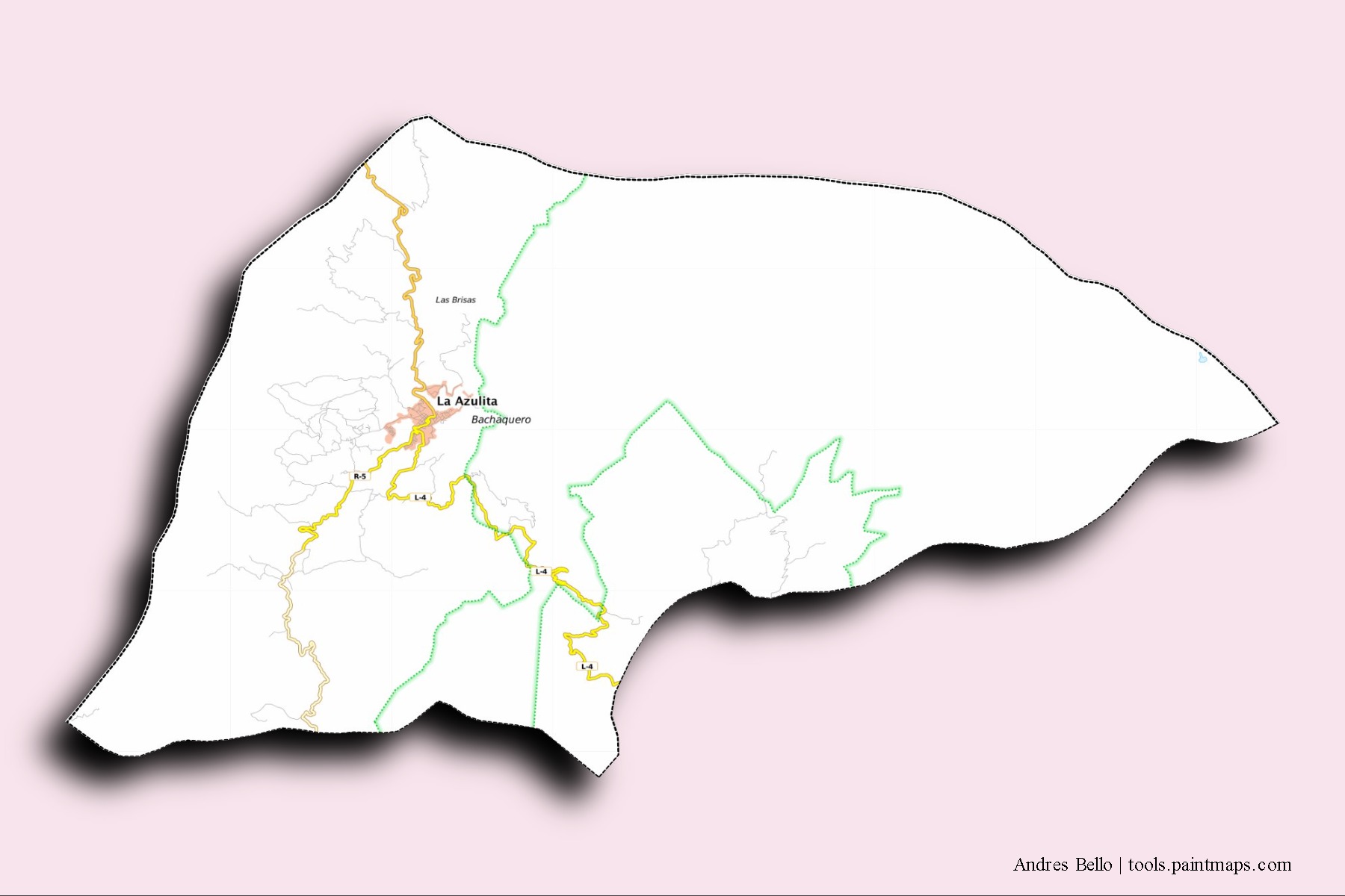 Mapa de barrios y pueblos de Andres Bello con efecto de sombra 3D