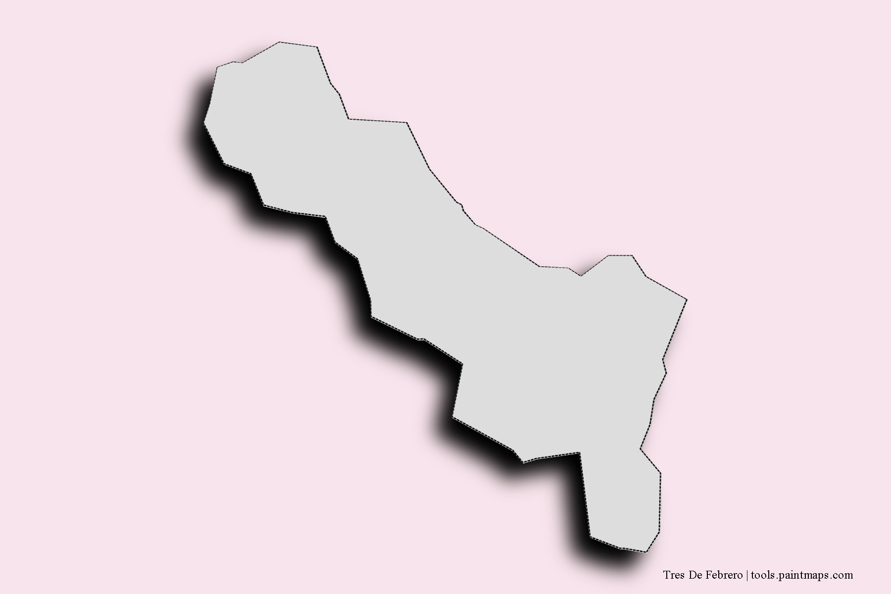 Mapa de barrios y pueblos de Tres De Febrero con efecto de sombra 3D