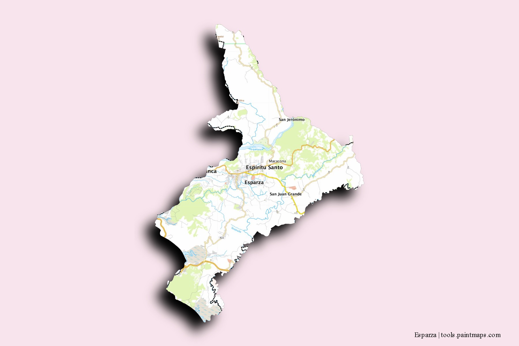 Mapa de barrios y pueblos de Esparza con efecto de sombra 3D