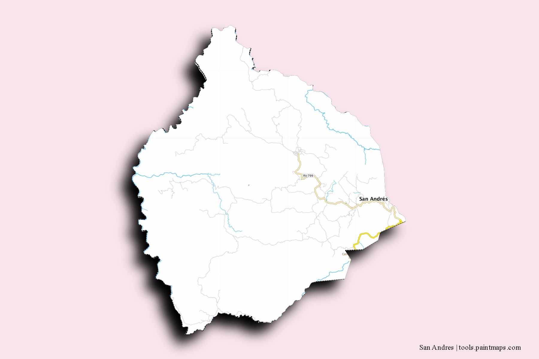 Mapa de barrios y pueblos de San Andres con efecto de sombra 3D