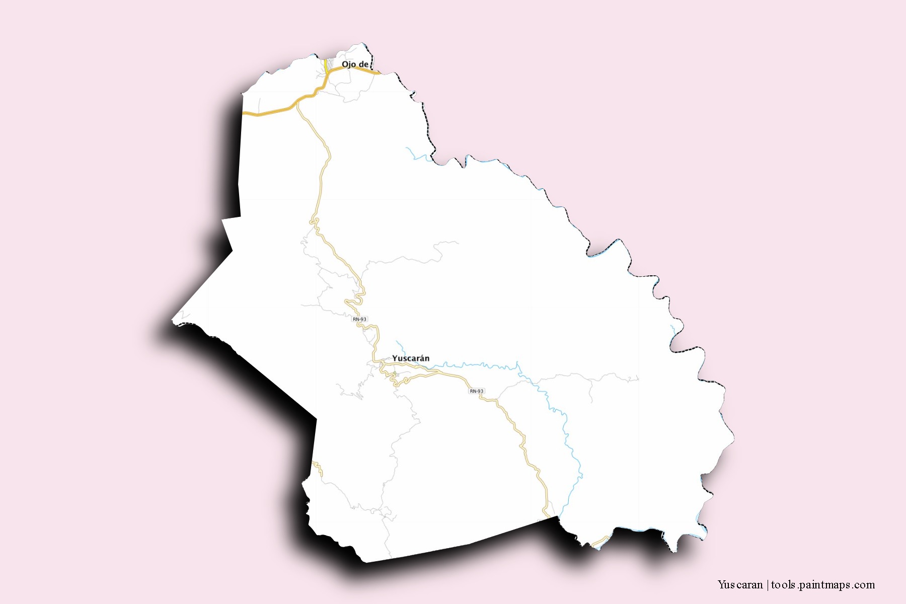 Mapa de barrios y pueblos de Yuscaran con efecto de sombra 3D