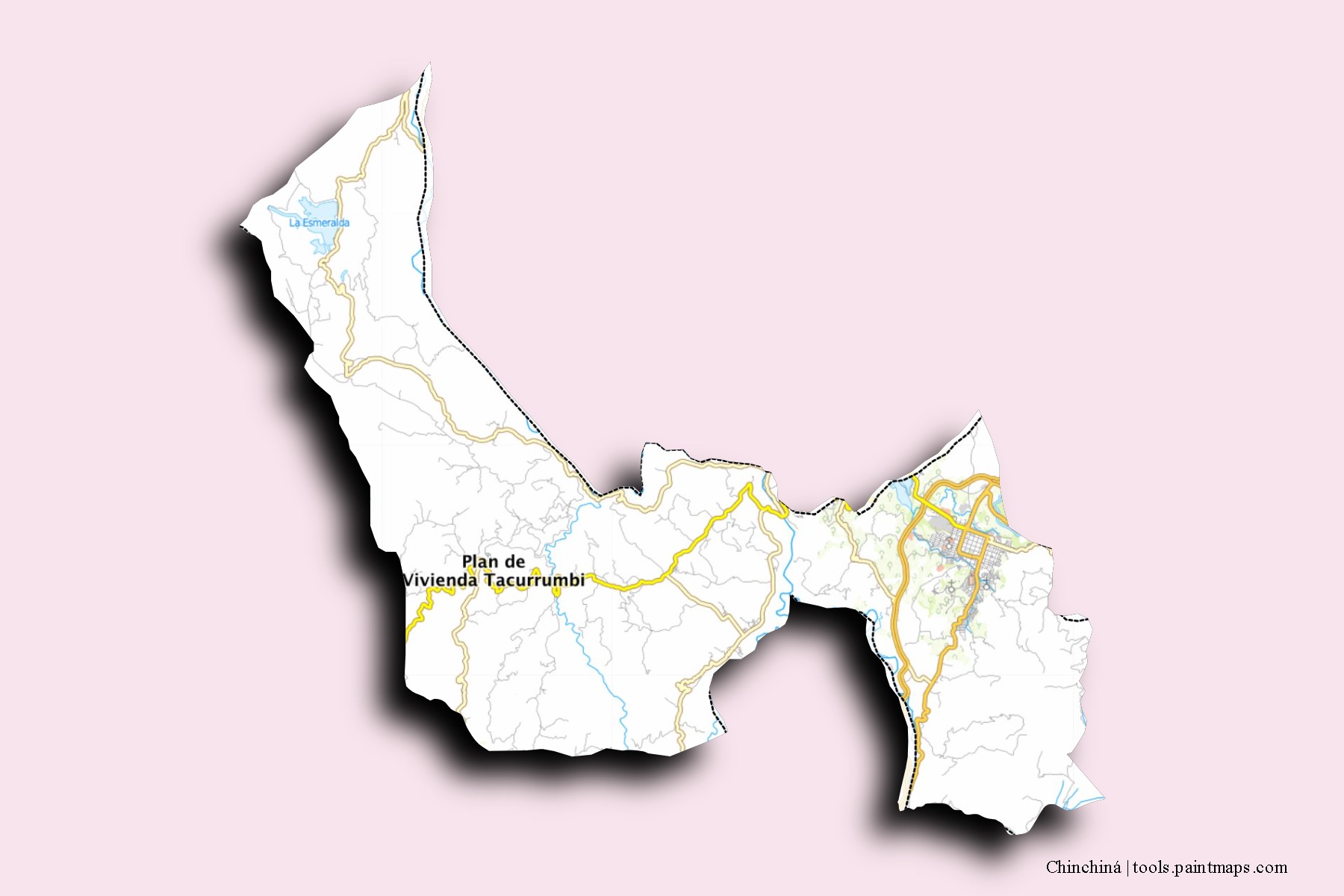 Mapa de barrios y pueblos de Chinchiná con efecto de sombra 3D