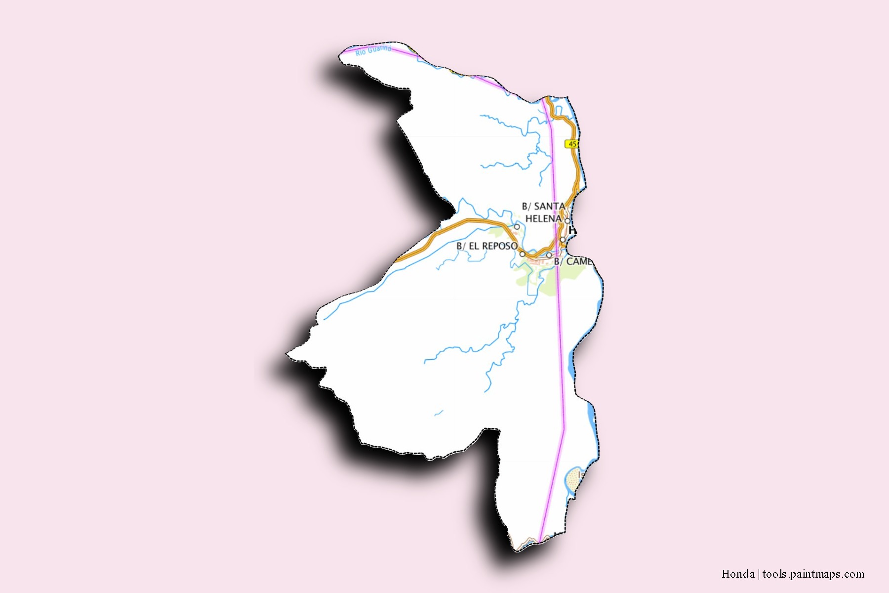 Honda neighborhoods and villages map with 3D shadow effect