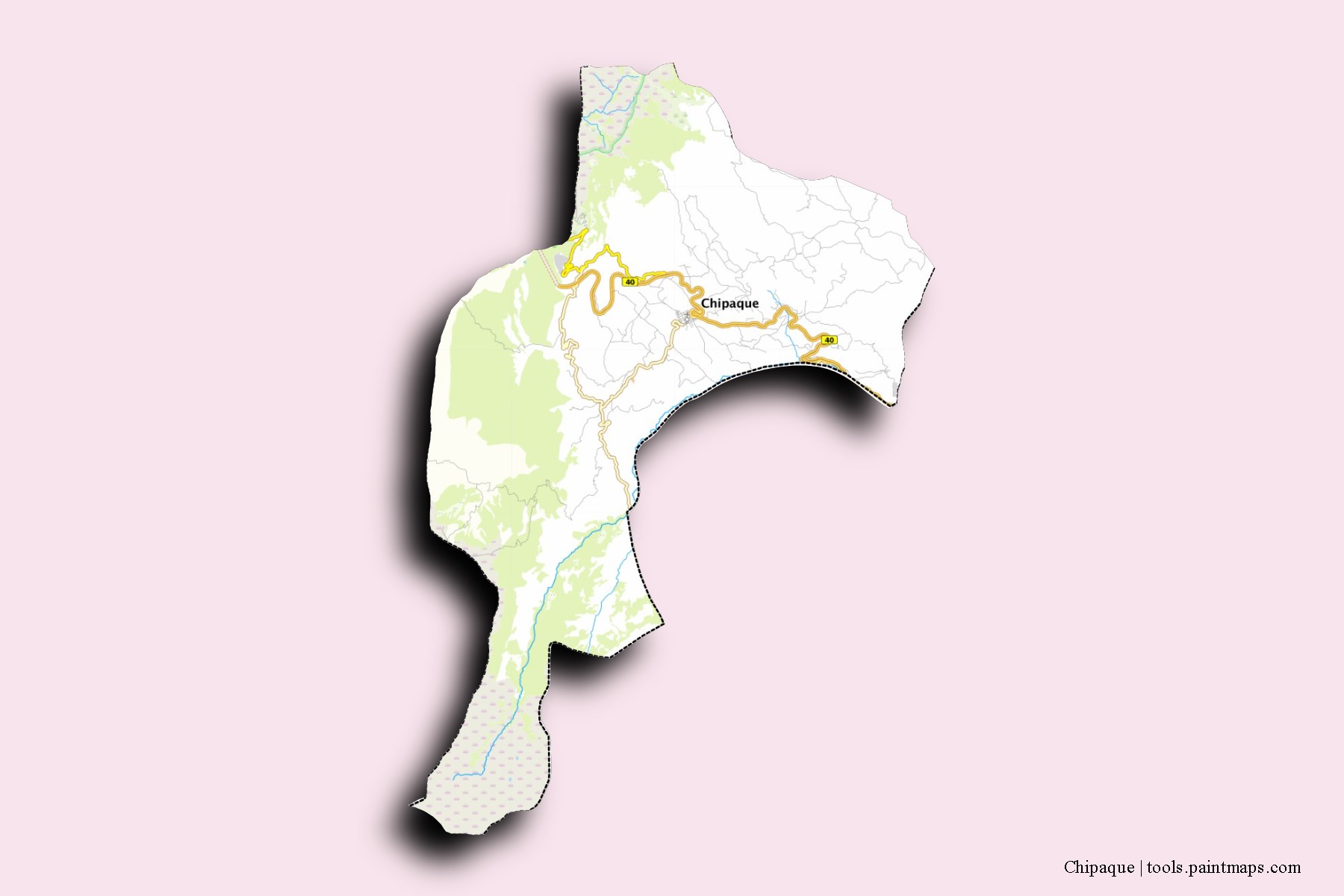 Mapa de barrios y pueblos de Chipaque con efecto de sombra 3D