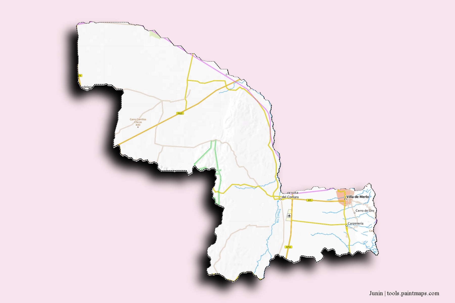 3D gölge efektli Junin mahalleleri ve köyleri haritası