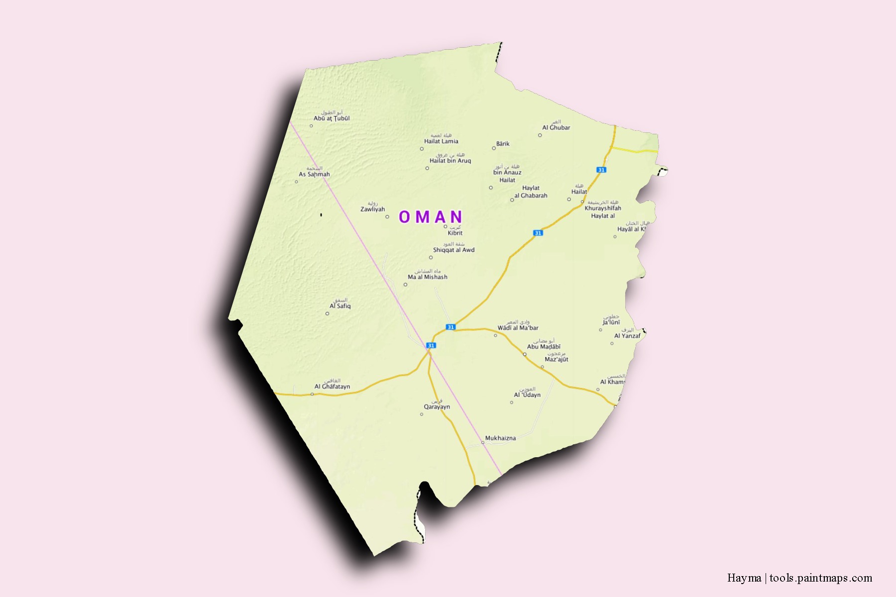 Hayma neighborhoods and villages map with 3D shadow effect