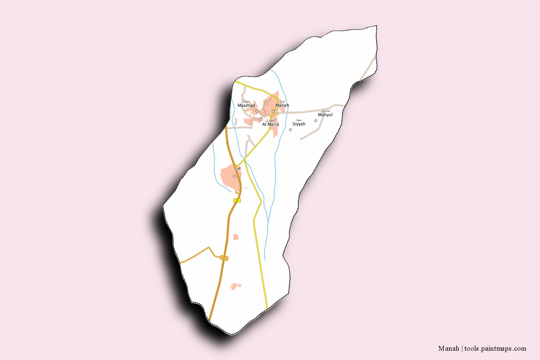 3D gölge efektli Manah mahalleleri ve köyleri haritası