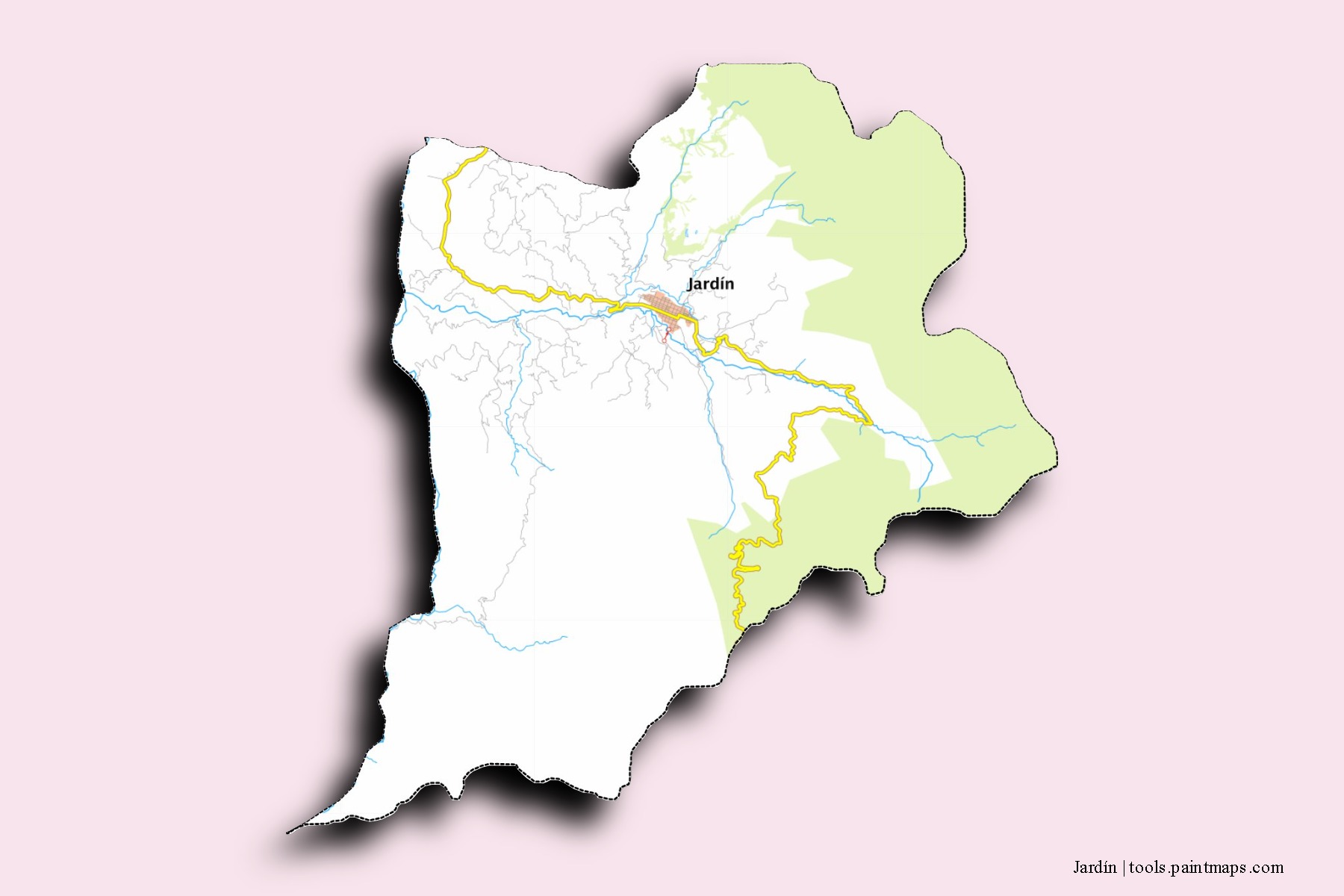 Mapa de barrios y pueblos de Jardín con efecto de sombra 3D