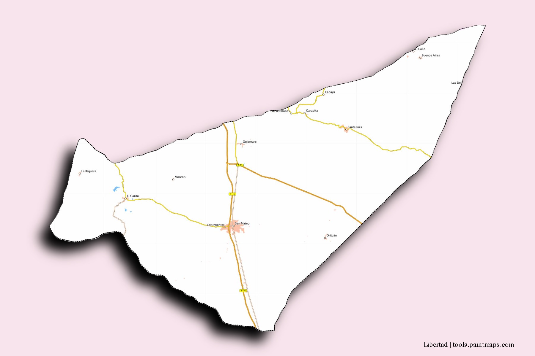 Mapa de barrios y pueblos de Libertad con efecto de sombra 3D