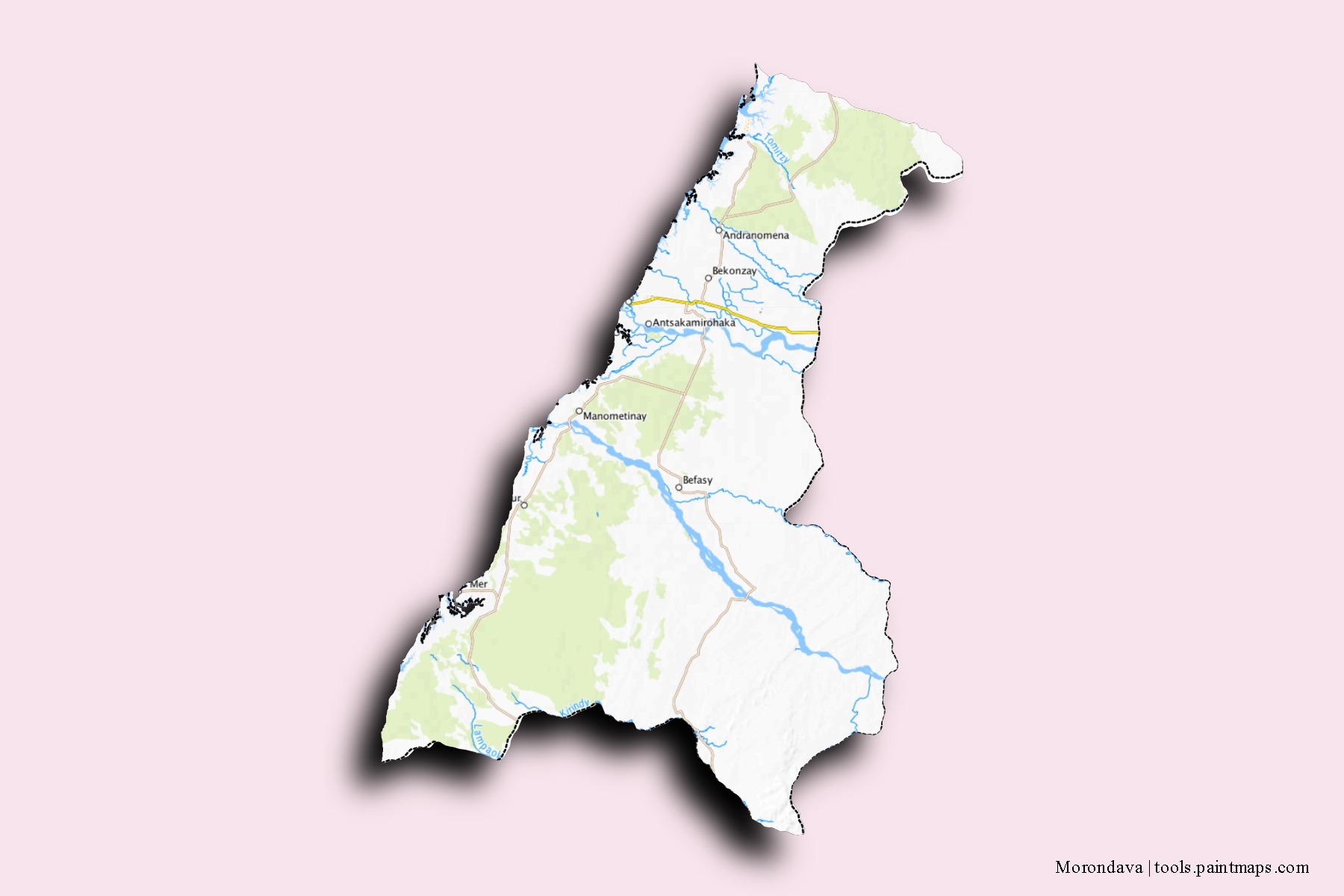 Morondava neighborhoods and villages map with 3D shadow effect