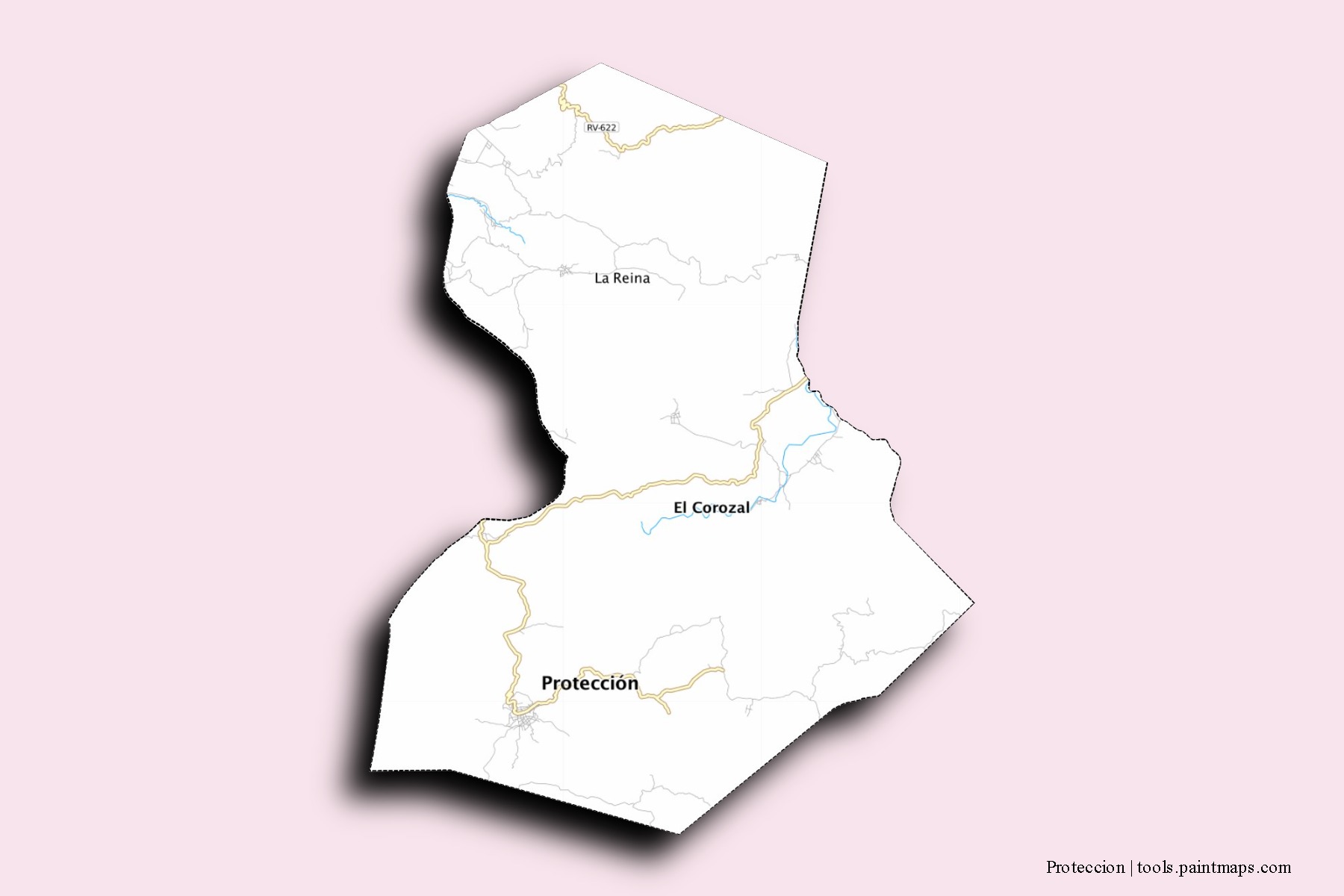 Mapa de barrios y pueblos de Proteccion con efecto de sombra 3D