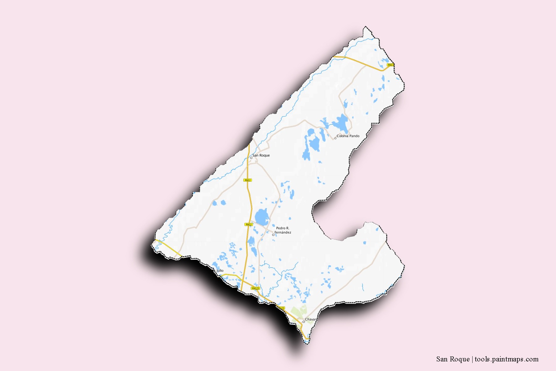 Mapa de barrios y pueblos de San Roque con efecto de sombra 3D