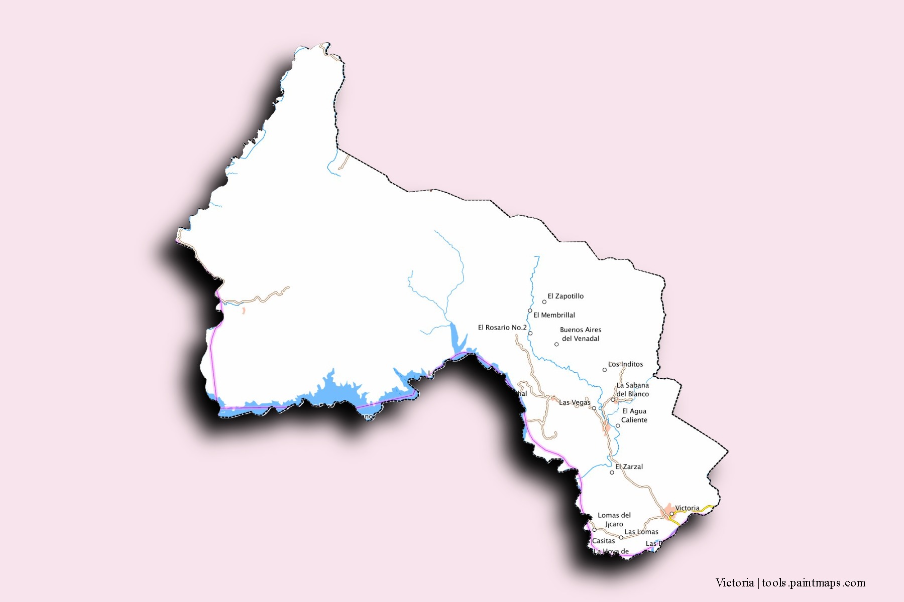 Mapa de barrios y pueblos de Victoria con efecto de sombra 3D