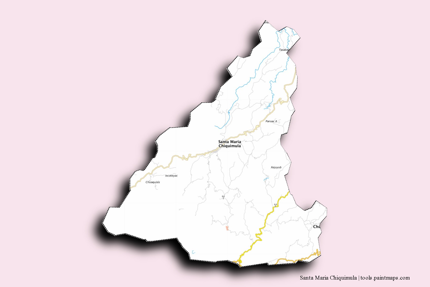 Mapa de barrios y pueblos de Santa Maria Chiquimula con efecto de sombra 3D