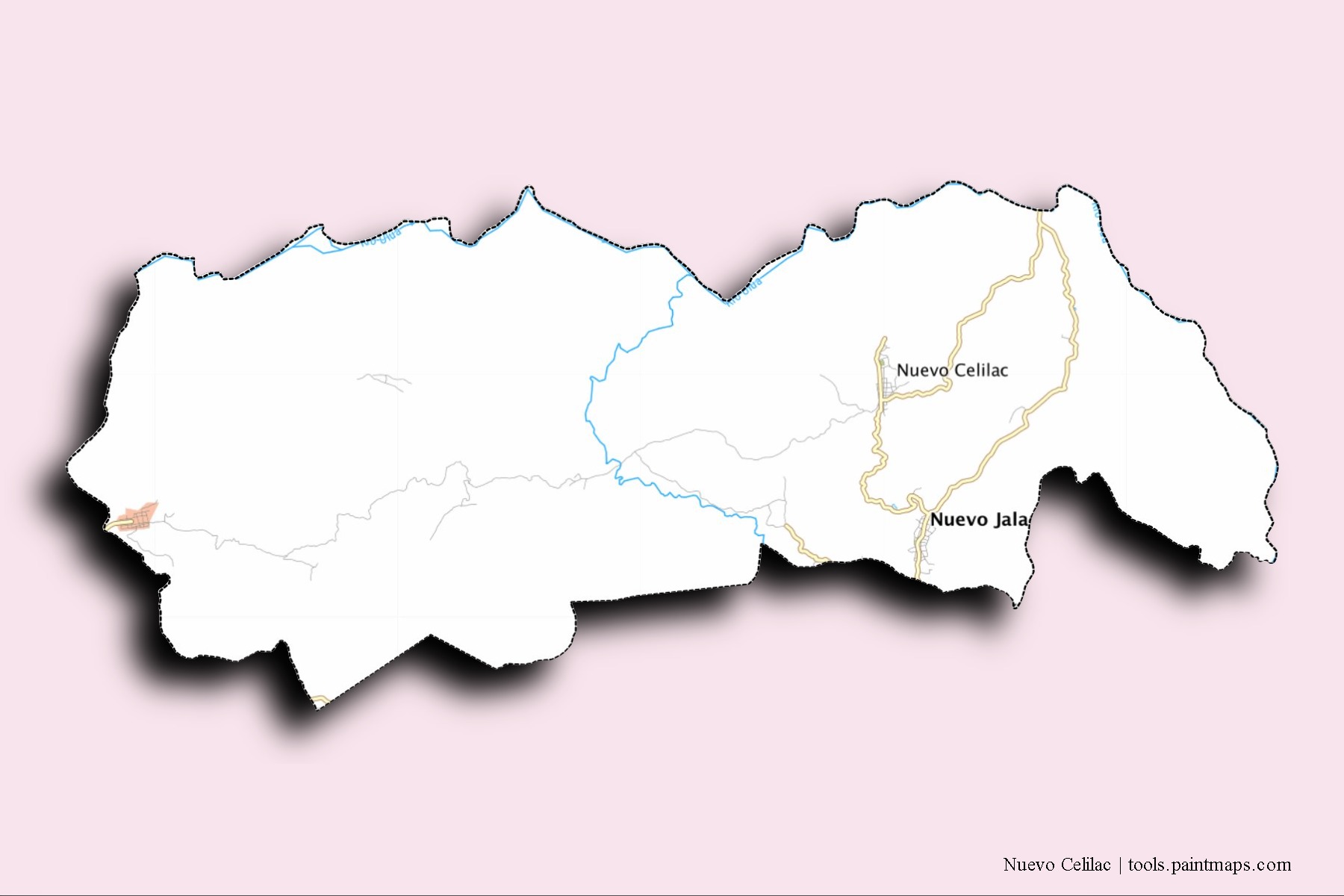 3D gölge efektli Nuevo Celilac mahalleleri ve köyleri haritası
