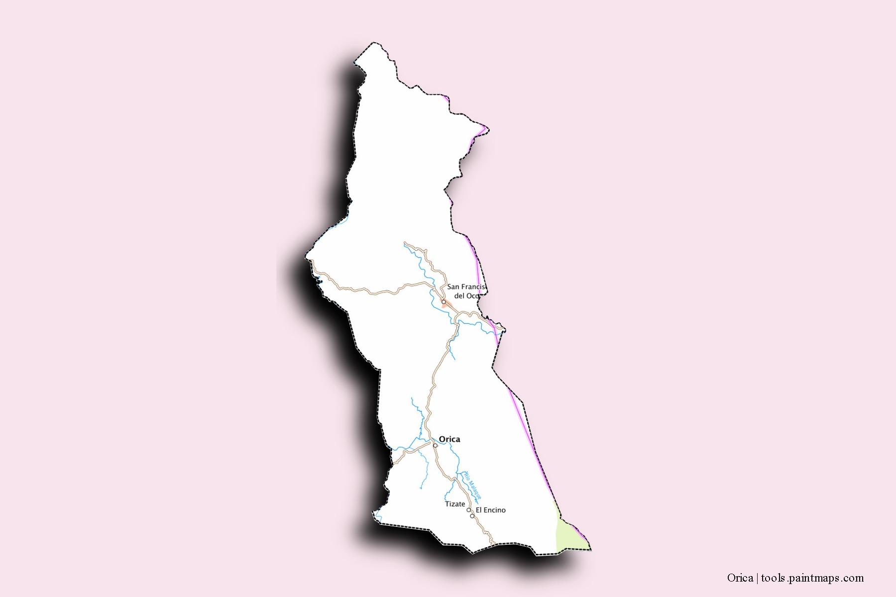 Mapa de barrios y pueblos de Orica con efecto de sombra 3D