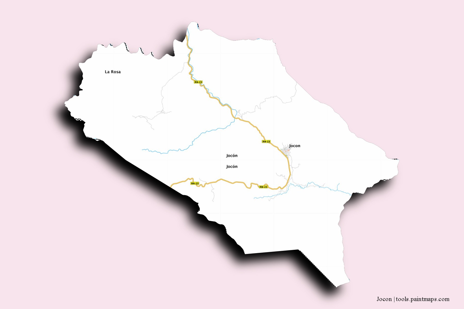 Jocón neighborhoods and villages map with 3D shadow effect