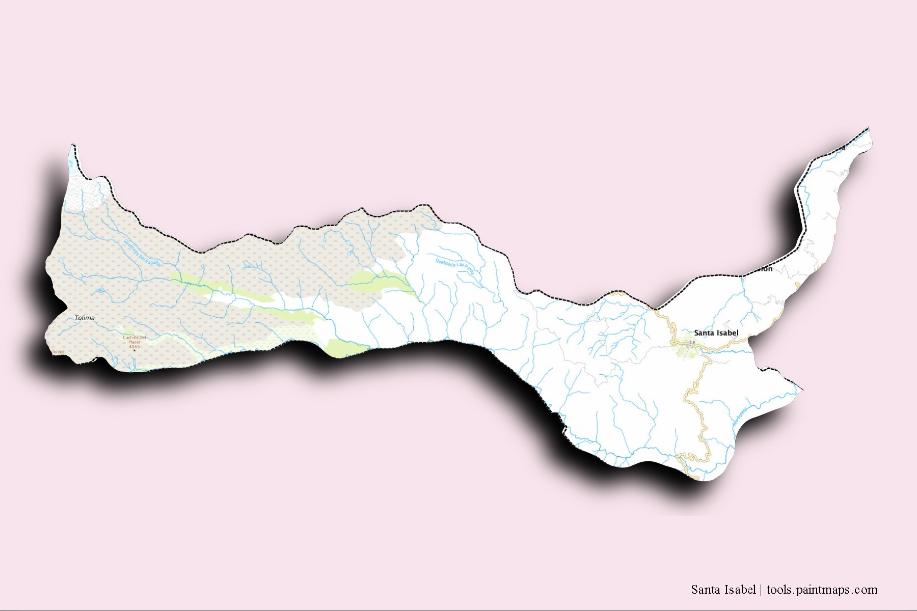 Santa Isabel neighborhoods and villages map with 3D shadow effect