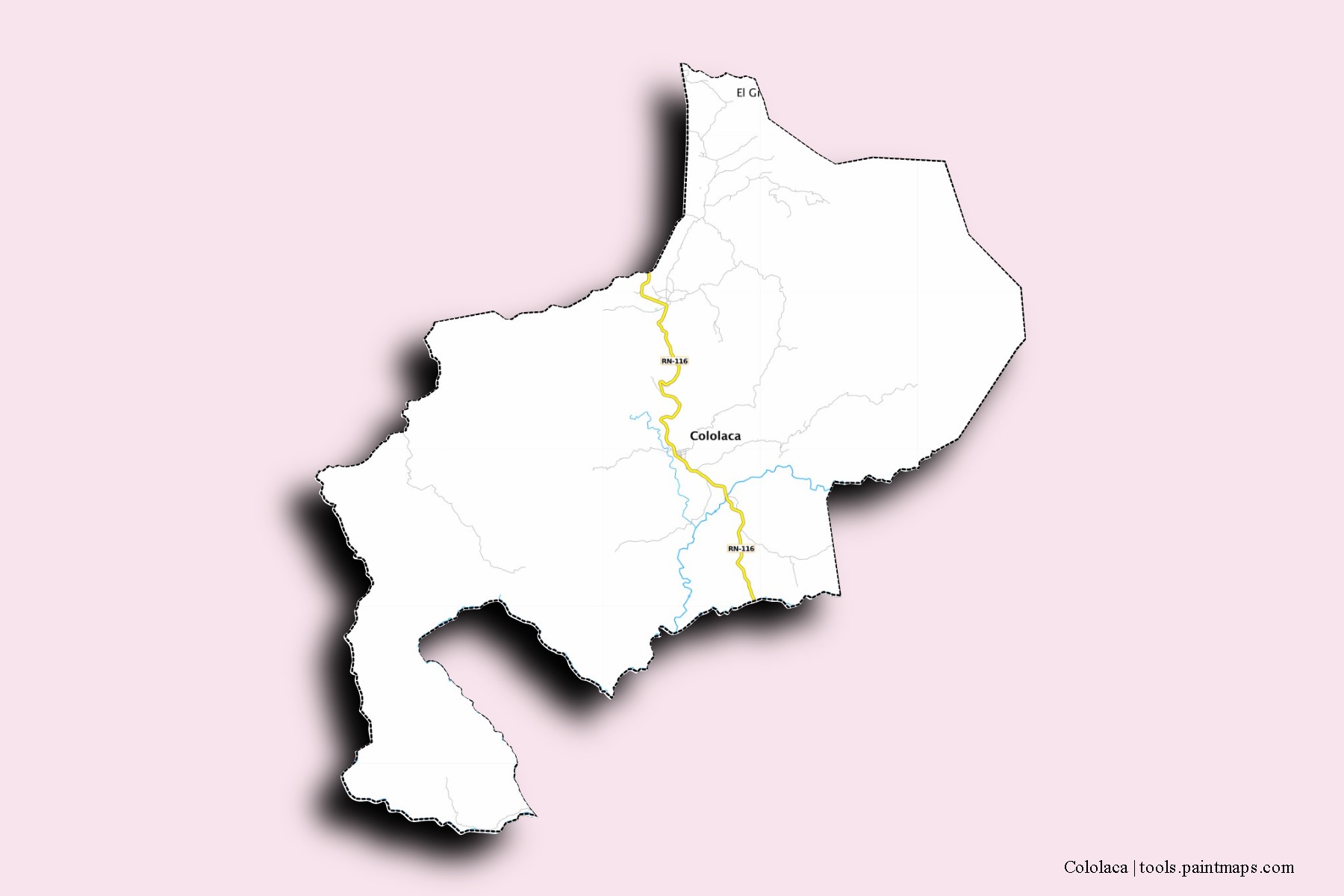 Cololaca neighborhoods and villages map with 3D shadow effect