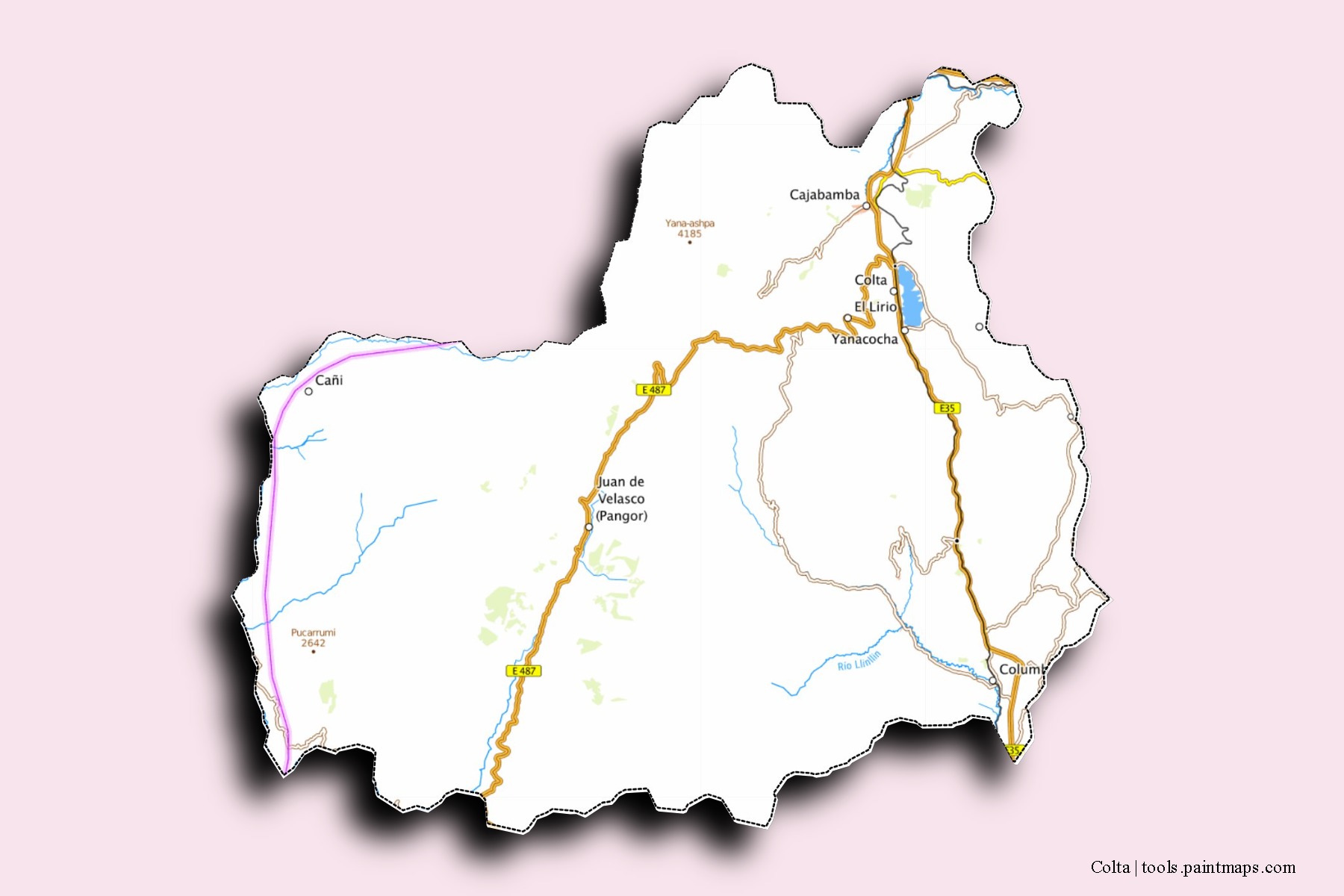 Mapa de barrios y pueblos de Colta con efecto de sombra 3D