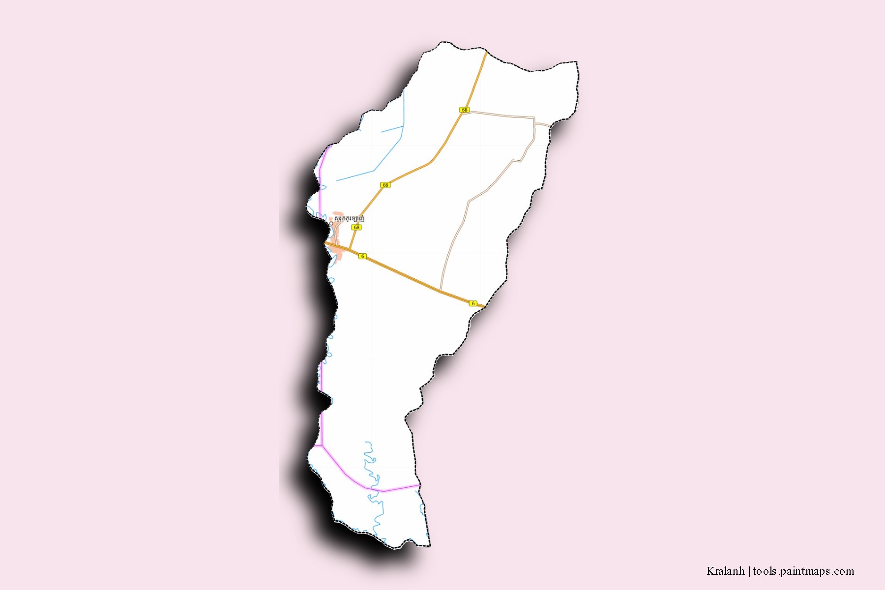 Mapa de barrios y pueblos de Kralanh con efecto de sombra 3D