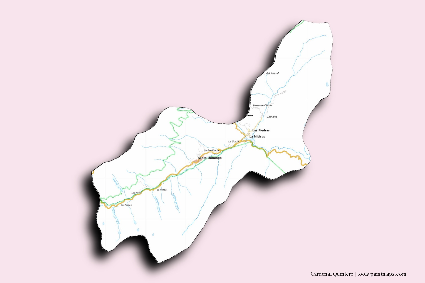 3D gölge efektli Cardenal Quintero mahalleleri ve köyleri haritası