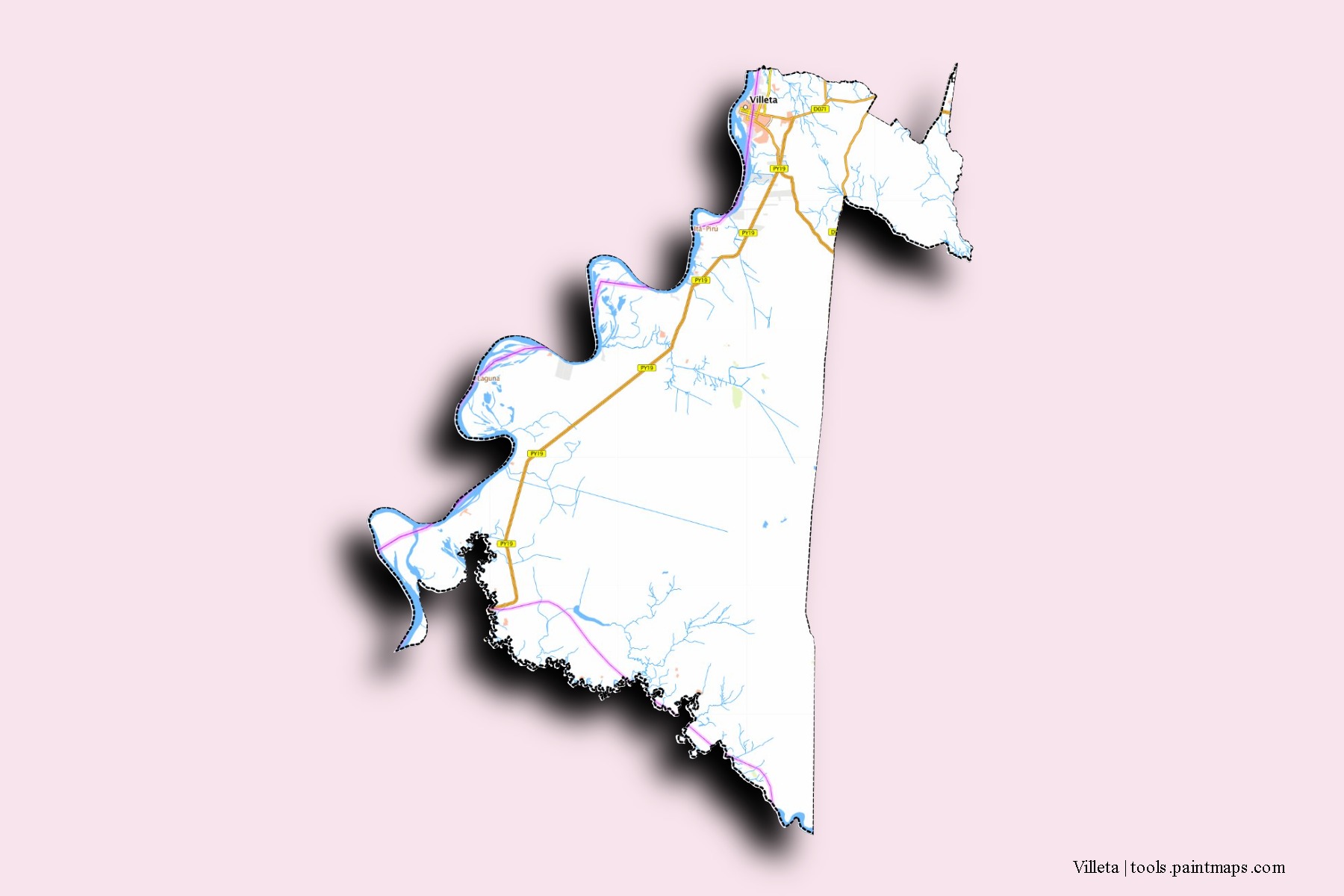 Mapa de barrios y pueblos de Villeta con efecto de sombra 3D