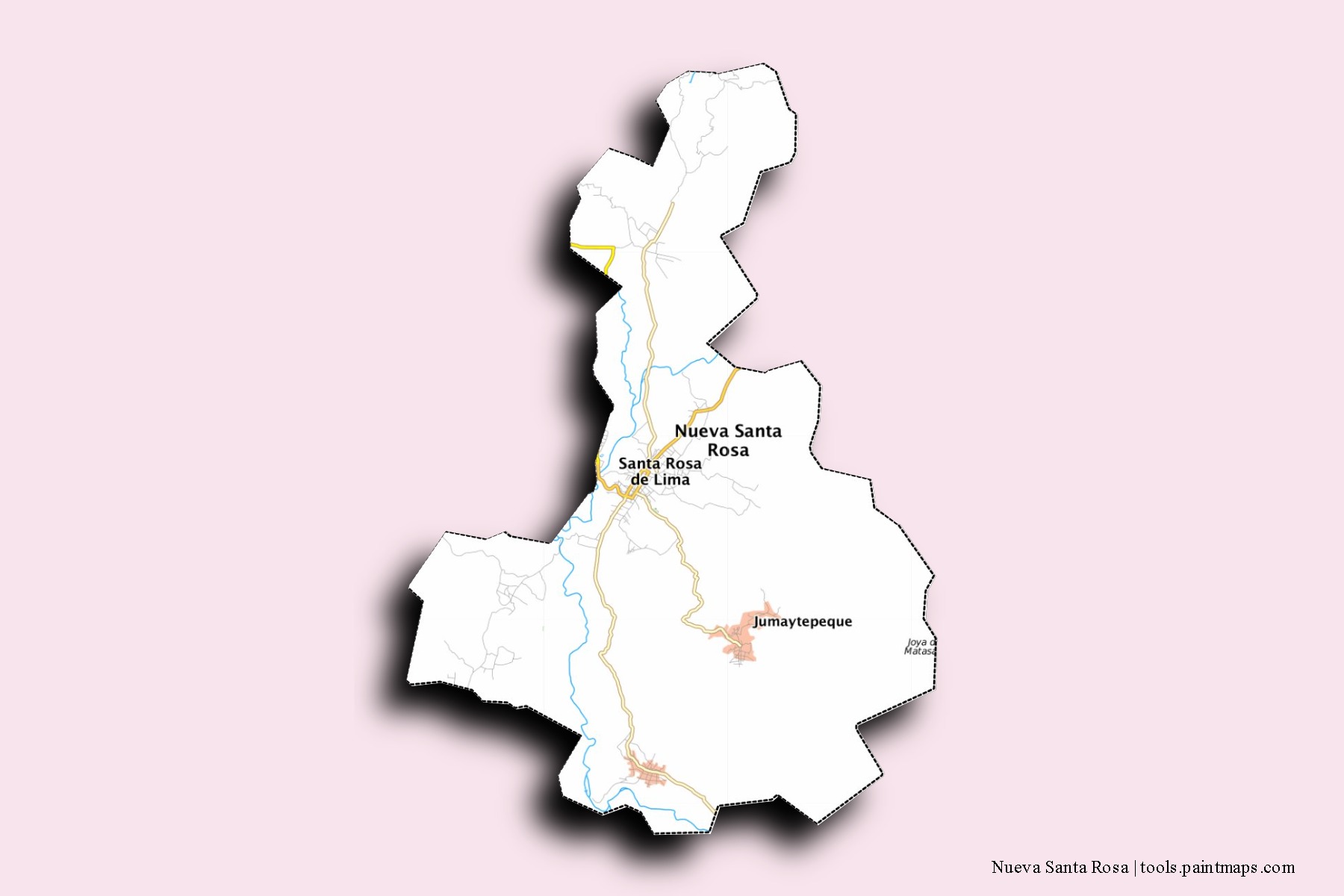 Mapa de barrios y pueblos de Nueva Santa Rosa con efecto de sombra 3D